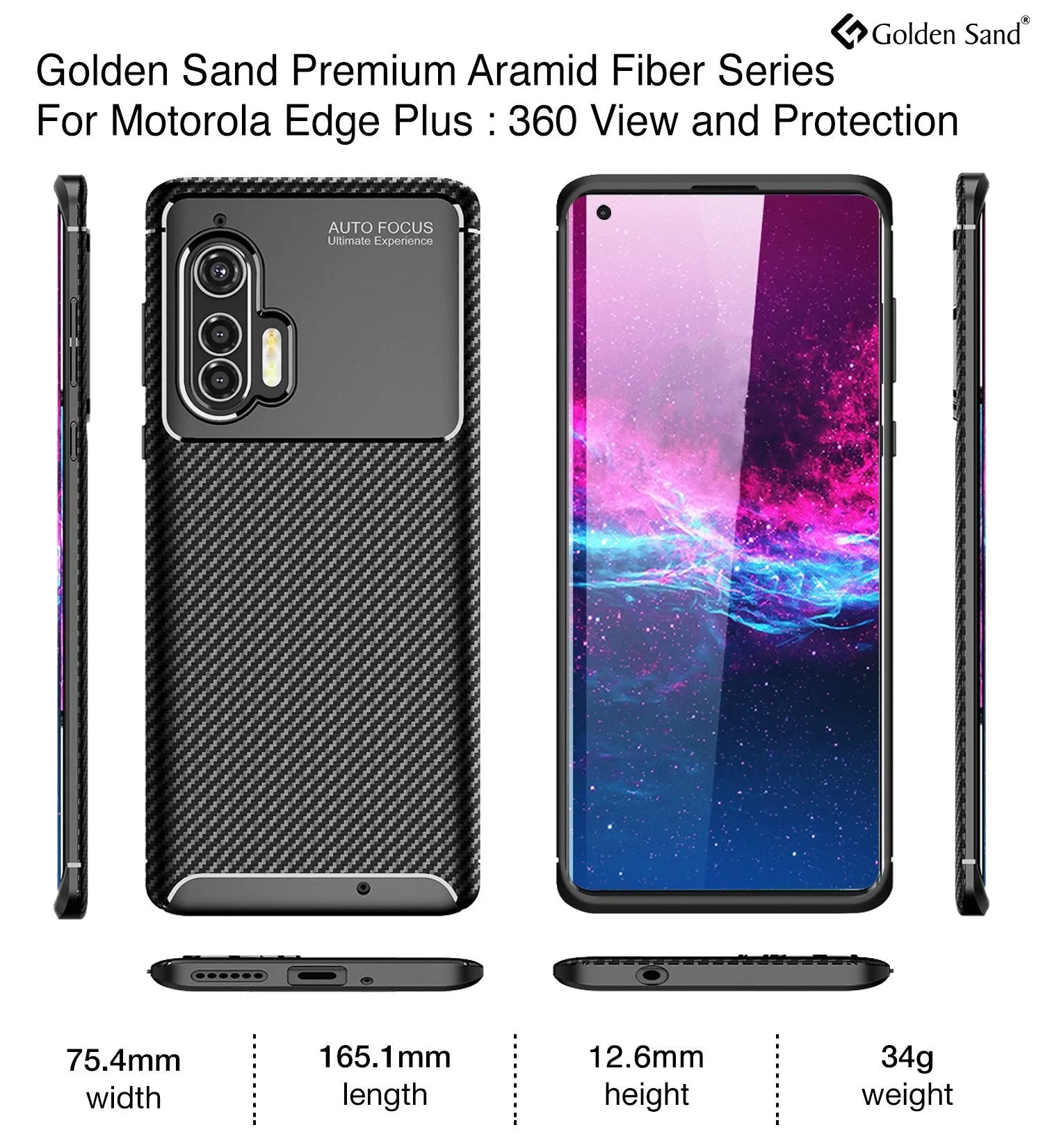Aramid Fibre Series Shockproof Armor Back Cover for Moto Edge Plus 6.7 inch, Black