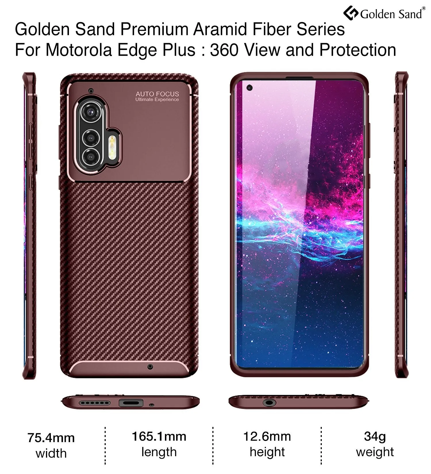 Aramid Fibre Series Shockproof Armor Back Cover for Moto Edge Plus 6.7 inch, Brown