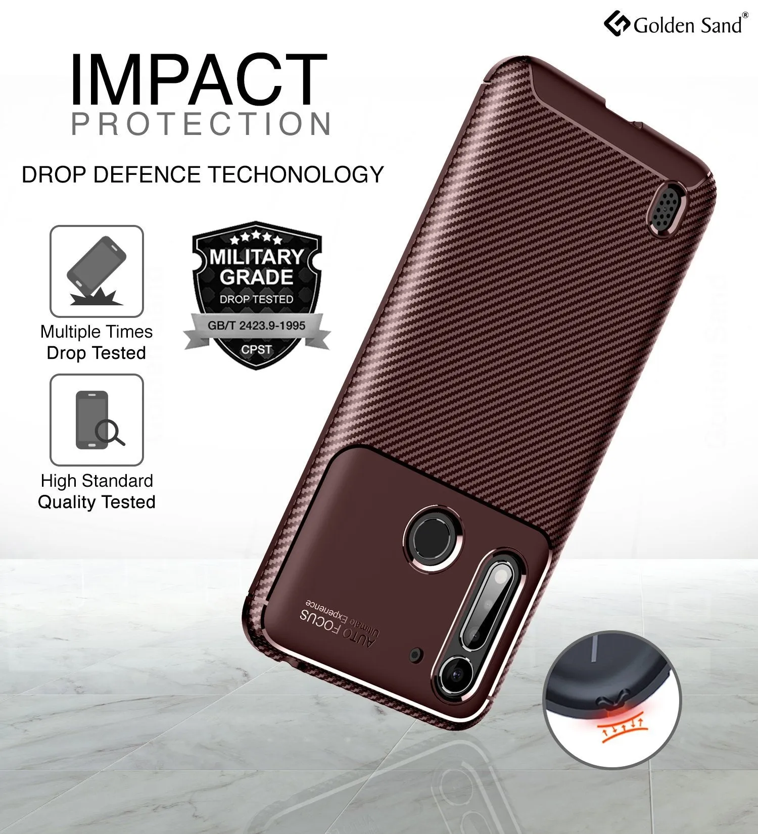 Aramid Fibre Series Shockproof Armor Back Cover for Moto G8 Power Lite 6.5 inch, Brown