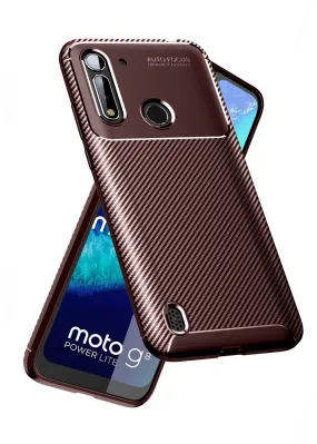 Aramid Fibre Series Shockproof Armor Back Cover for Moto G8 Power Lite 6.5 inch, Brown
