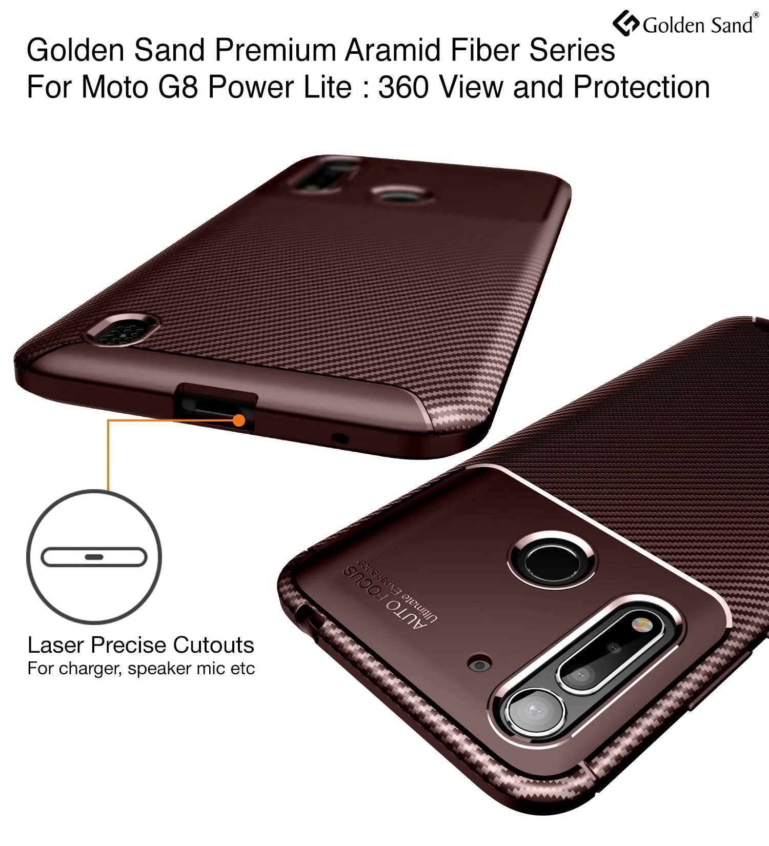 Aramid Fibre Series Shockproof Armor Back Cover for Moto G8 Power Lite 6.5 inch, Brown