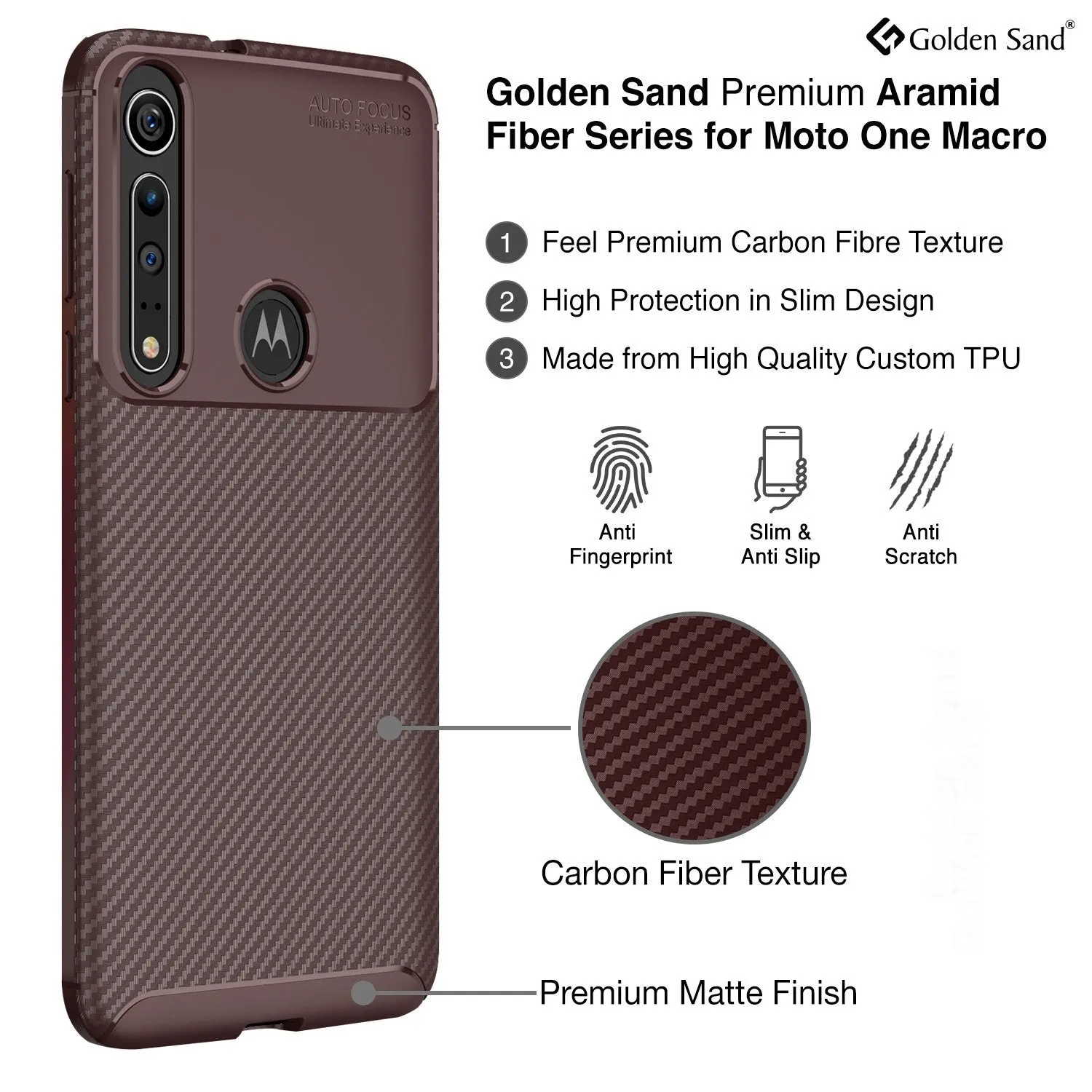 Aramid Fibre Series Shockproof Armor Back Cover for Moto One Macro 6.2 inch, Brown