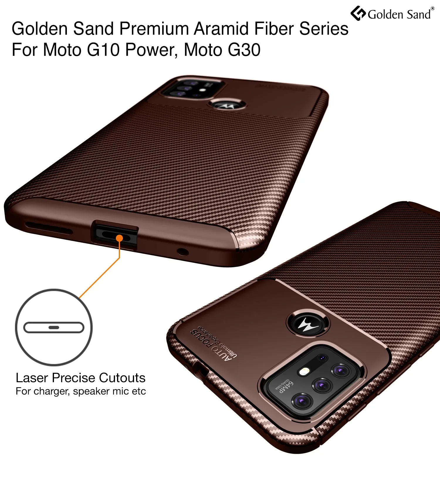 Aramid Fibre Series Shockproof Armor Back Cover for Motorola Moto G10 Power, Motorola Moto G30, 6.5 inch, Brown