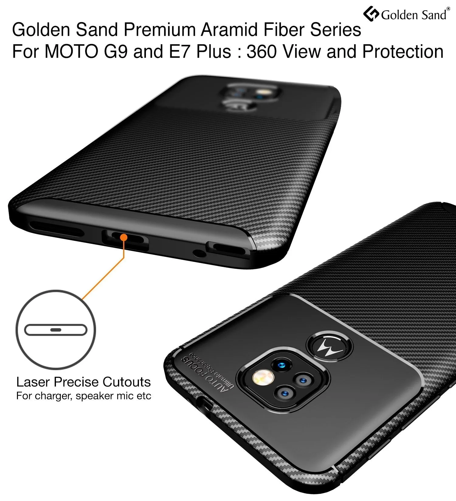 Aramid Fibre Series Shockproof Armor Back Cover for Motorola Moto G9, Motorola Moto e7 Plus, Black