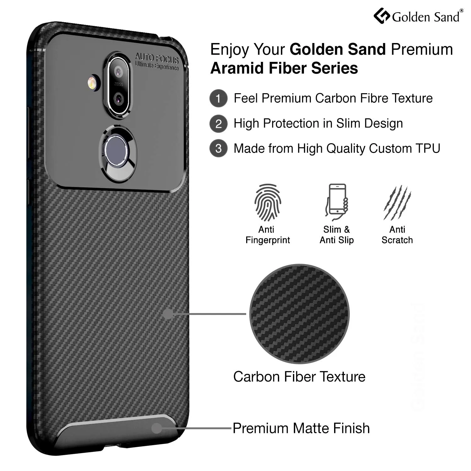 Aramid Fibre Series Shockproof Armor Back Cover for Nokia 8.1, Black