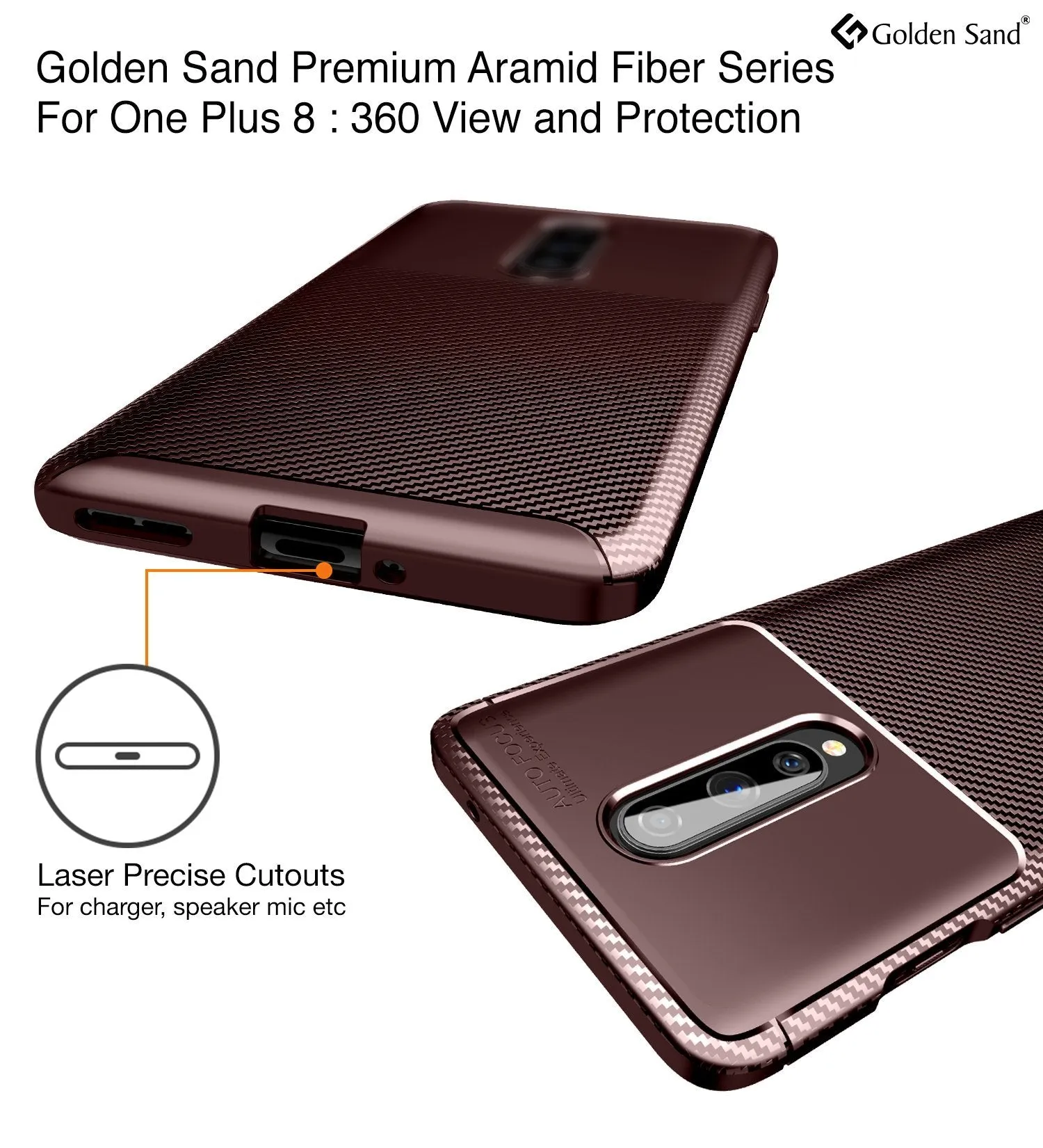 Aramid Fibre Series Shockproof Armor Back Cover for One Plus 8 6.55 inch, Brown