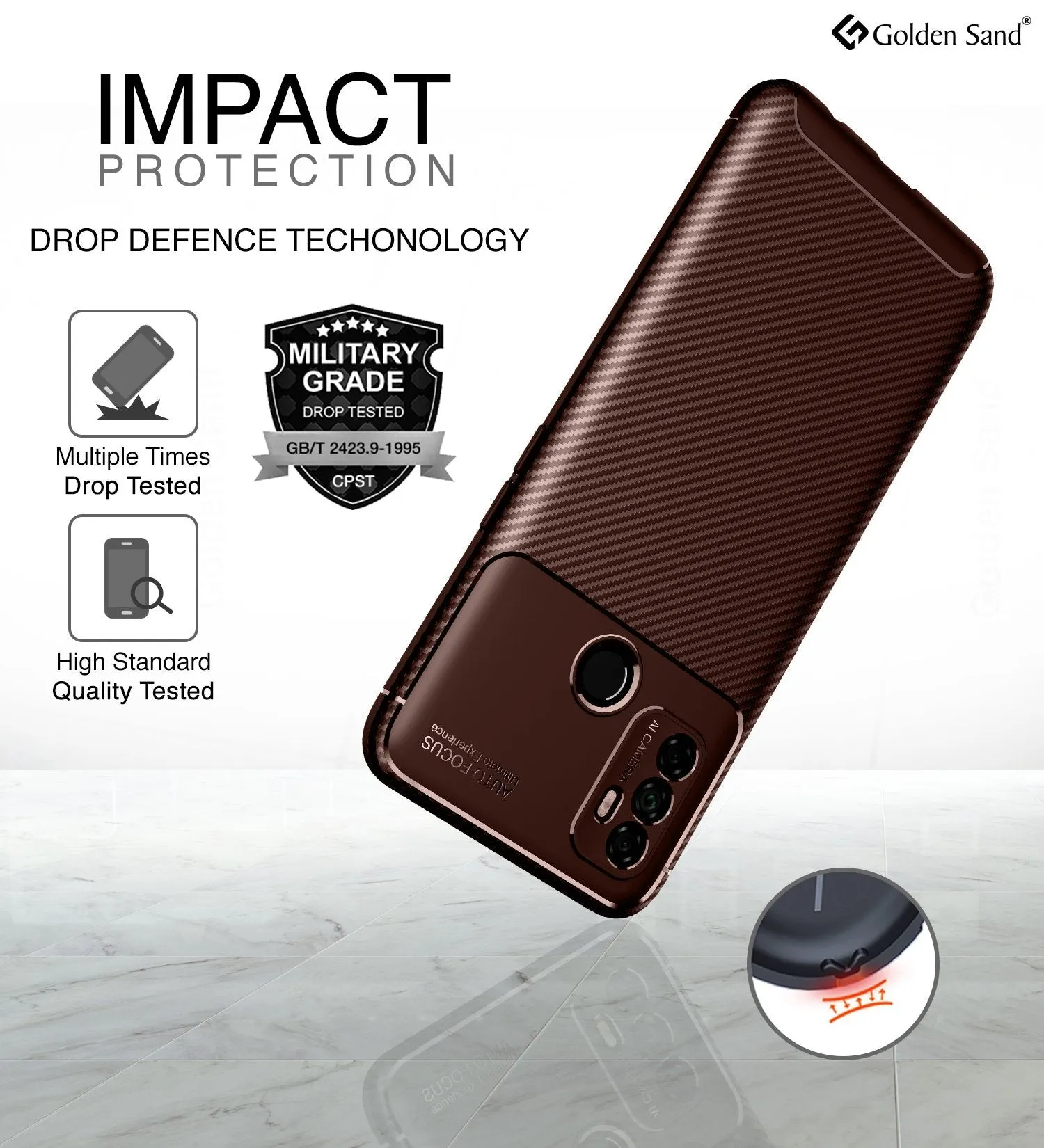 Aramid Fibre Series Shockproof Armor Back Cover for Oppo A53, Oppo A33 (2020), Brown