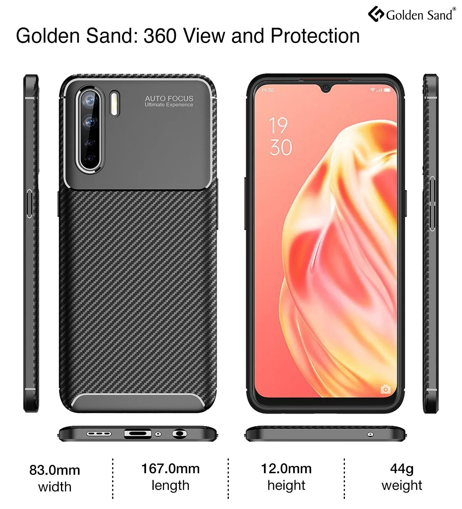 Aramid Fibre Series Shockproof Armor Back Cover for Oppo F15 6.4 inch, Black