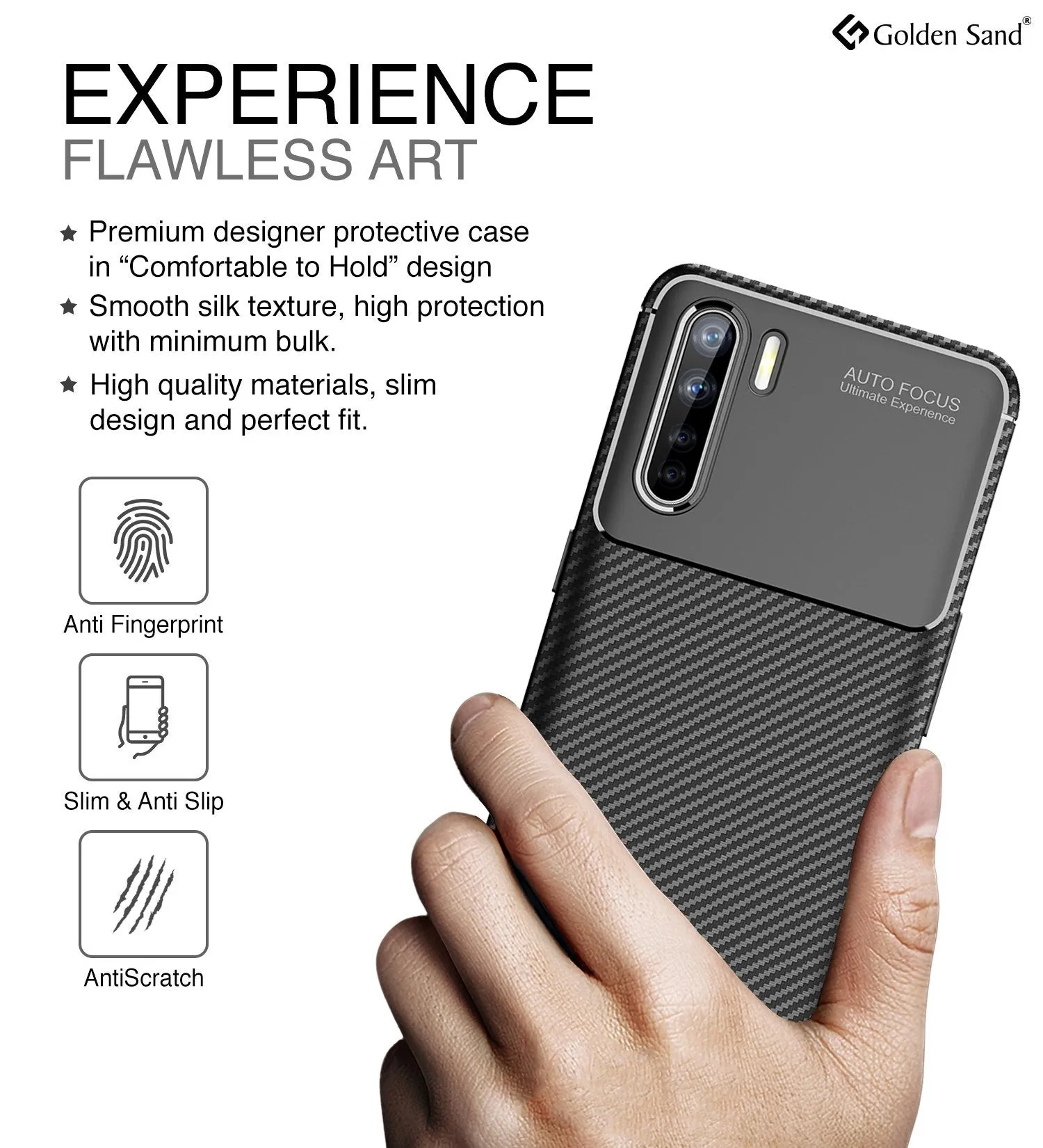 Aramid Fibre Series Shockproof Armor Back Cover for Oppo F15 6.4 inch, Black