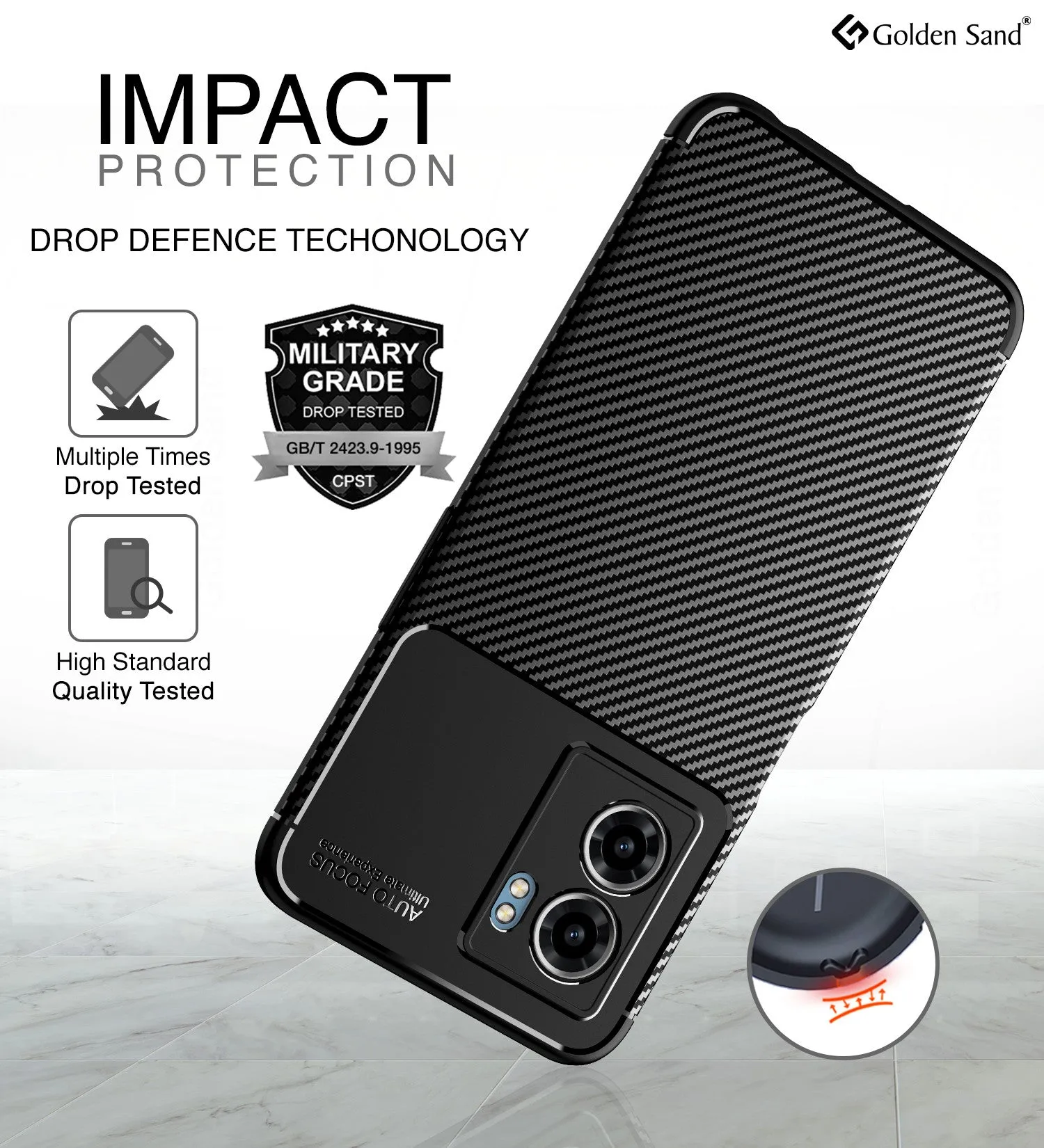 Aramid Fibre Series Shockproof Armor Back Cover for OPPO K10 5G, Realme Narzo 50 5G, 6.6 inch, Black