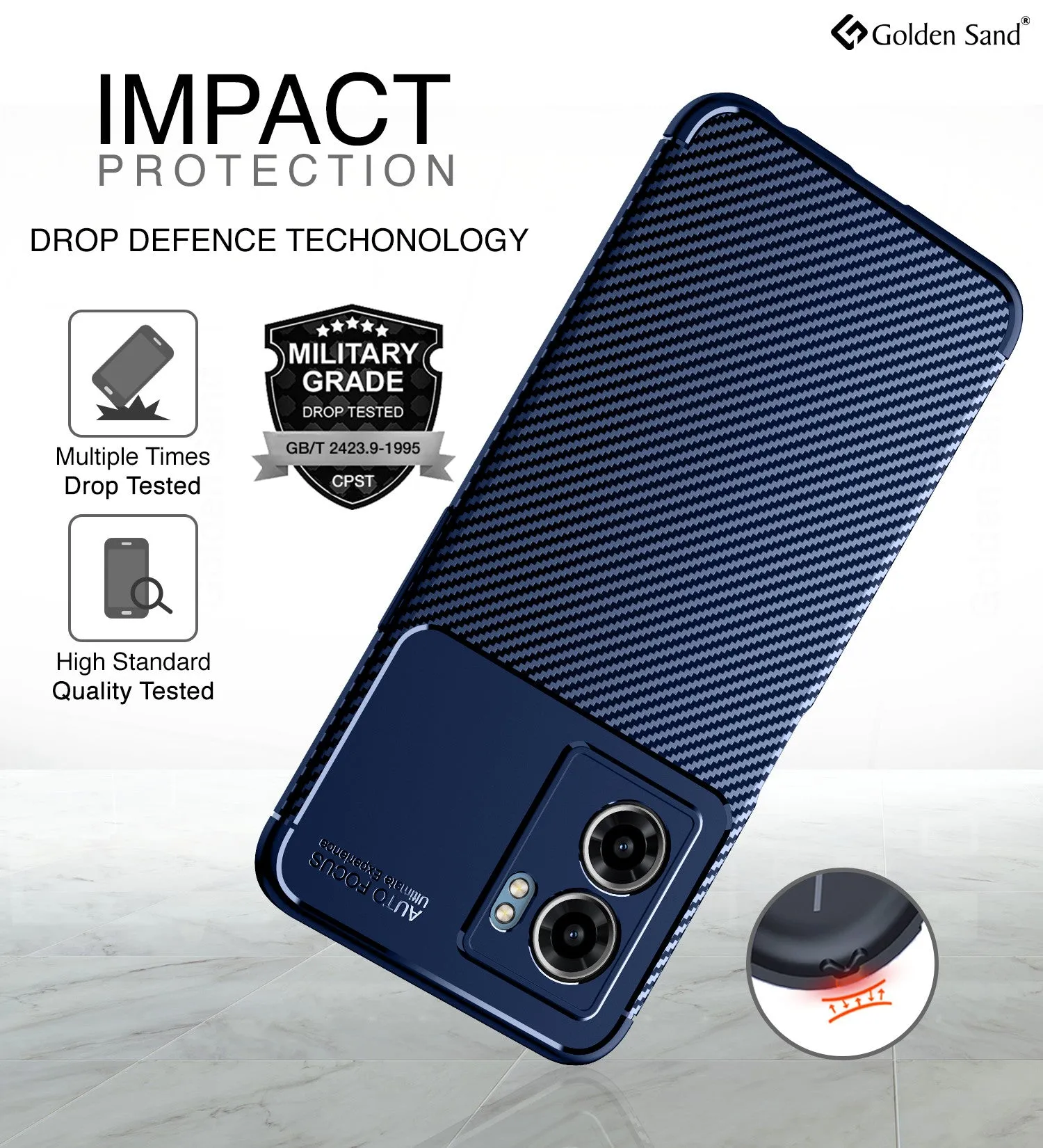 Aramid Fibre Series Shockproof Armor Back Cover for OPPO K10 5G, Realme Narzo 50 5G, 6.6 inch, Blue