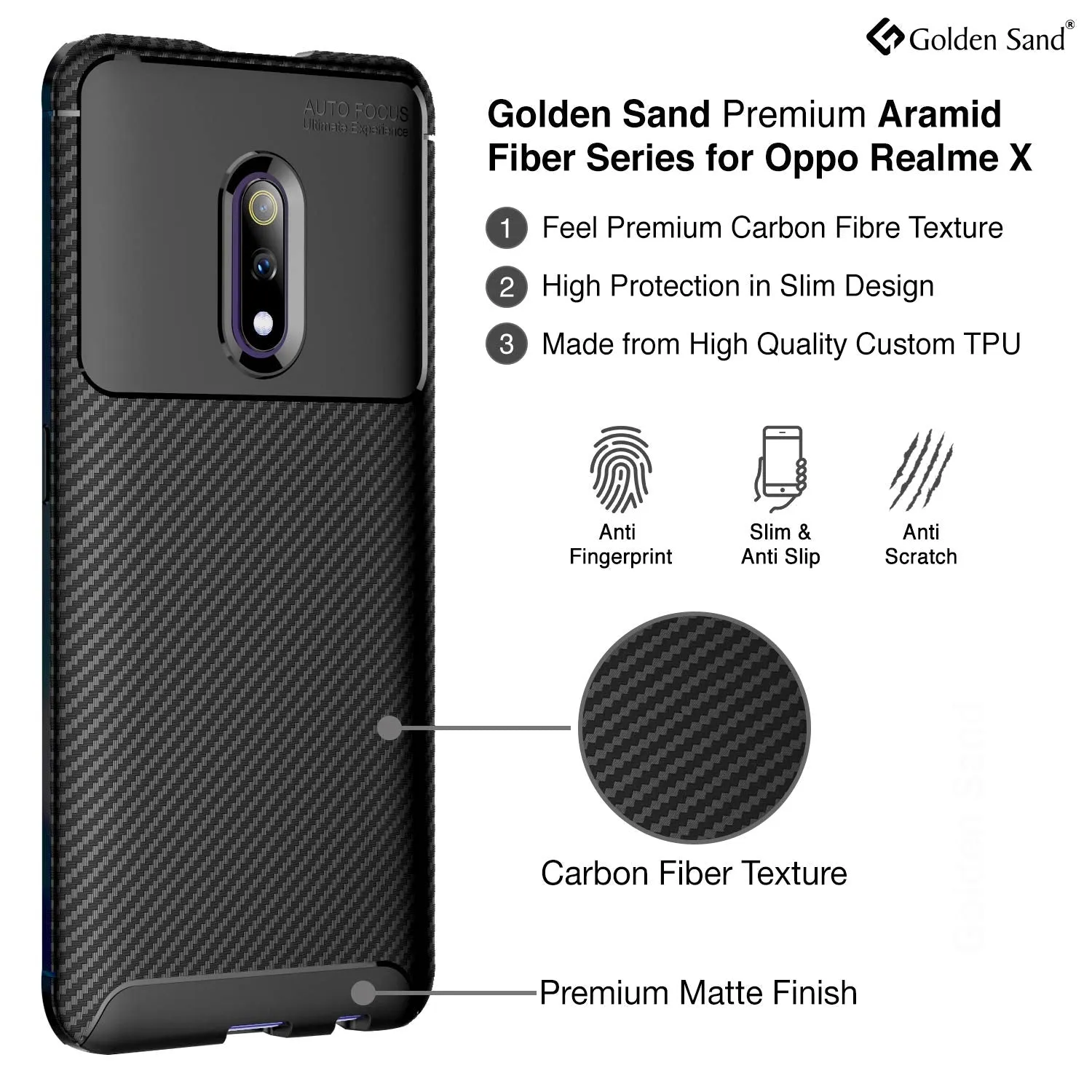 Aramid Fibre Series Shockproof Armor Back Cover for Oppo K3, Realme X, Black