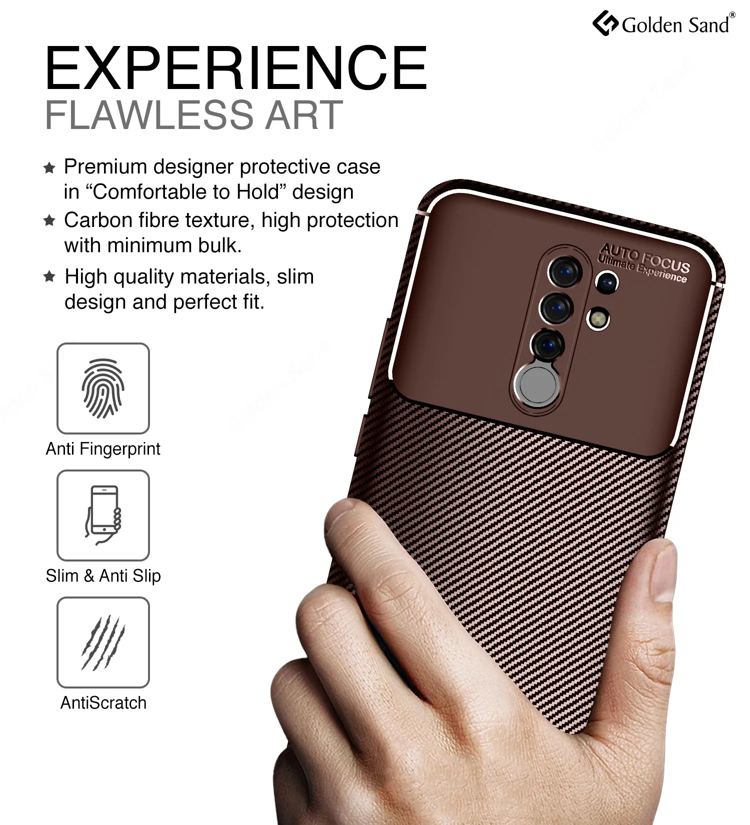 Aramid Fibre Series Shockproof Armor Back Cover for Poco M2 Reloaded, Redmi 9 Prime, Poco M2, 6.53 inch, Brown