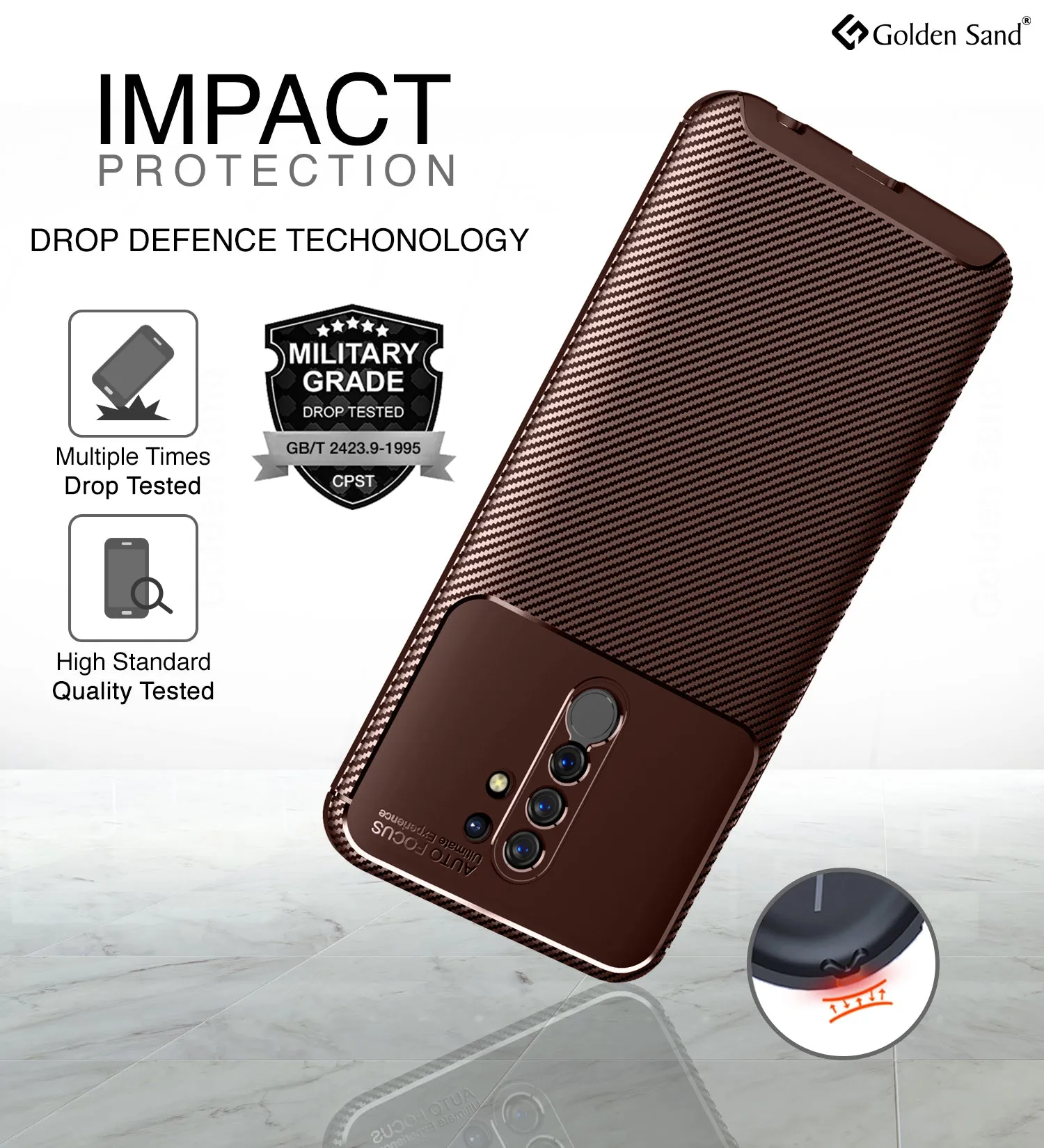 Aramid Fibre Series Shockproof Armor Back Cover for Poco M2 Reloaded, Redmi 9 Prime, Poco M2, 6.53 inch, Brown
