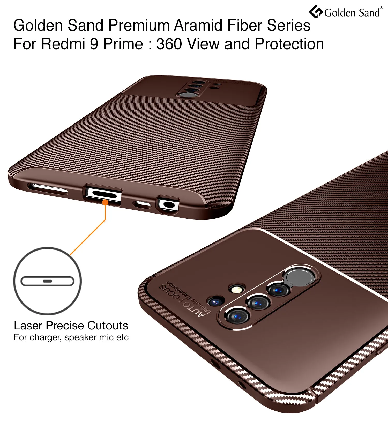 Aramid Fibre Series Shockproof Armor Back Cover for Poco M2 Reloaded, Redmi 9 Prime, Poco M2, 6.53 inch, Brown