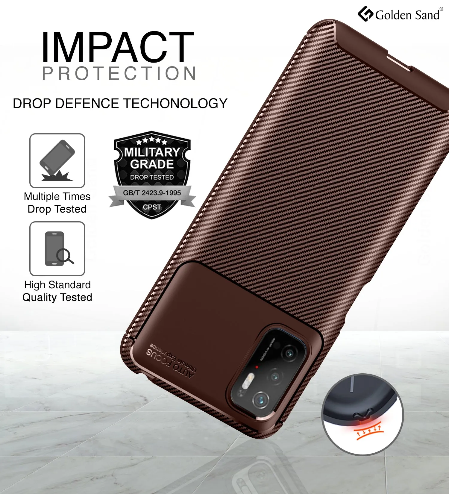 Aramid Fibre Series Shockproof Armor Back Cover for Poco M3 Pro 5G, 6.5 inch, Brown