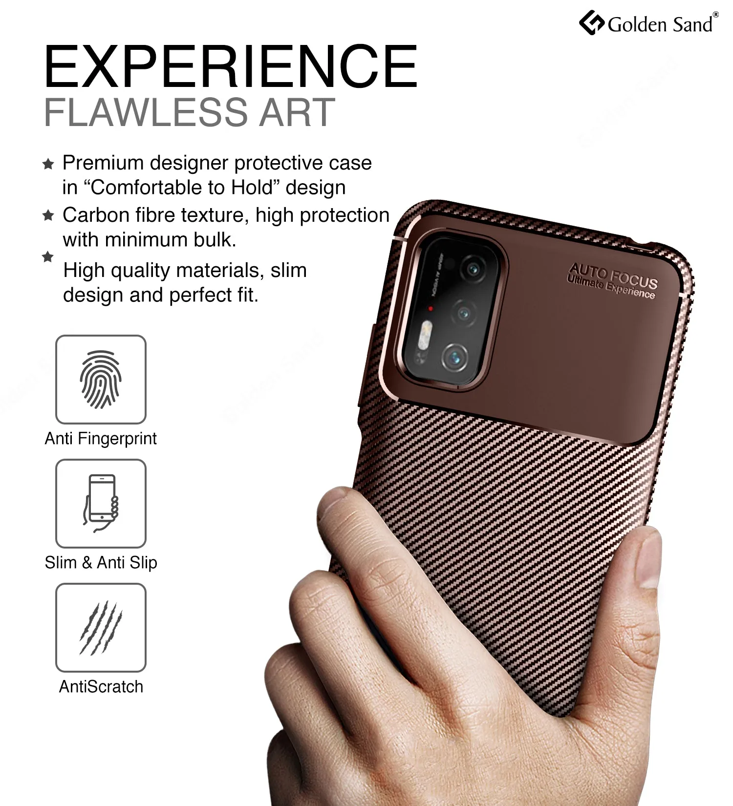 Aramid Fibre Series Shockproof Armor Back Cover for Poco M3 Pro 5G, 6.5 inch, Brown