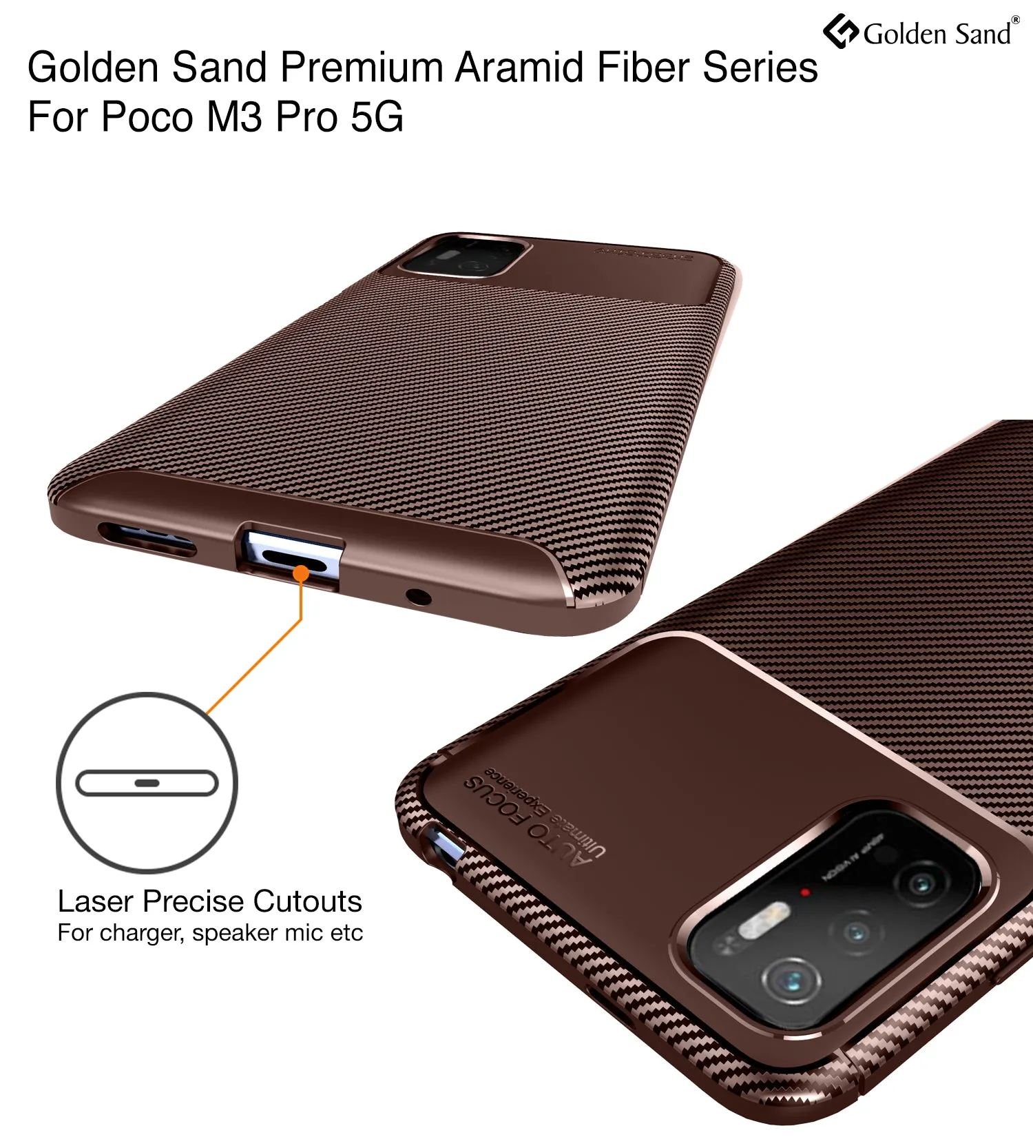 Aramid Fibre Series Shockproof Armor Back Cover for Poco M3 Pro 5G, 6.5 inch, Brown