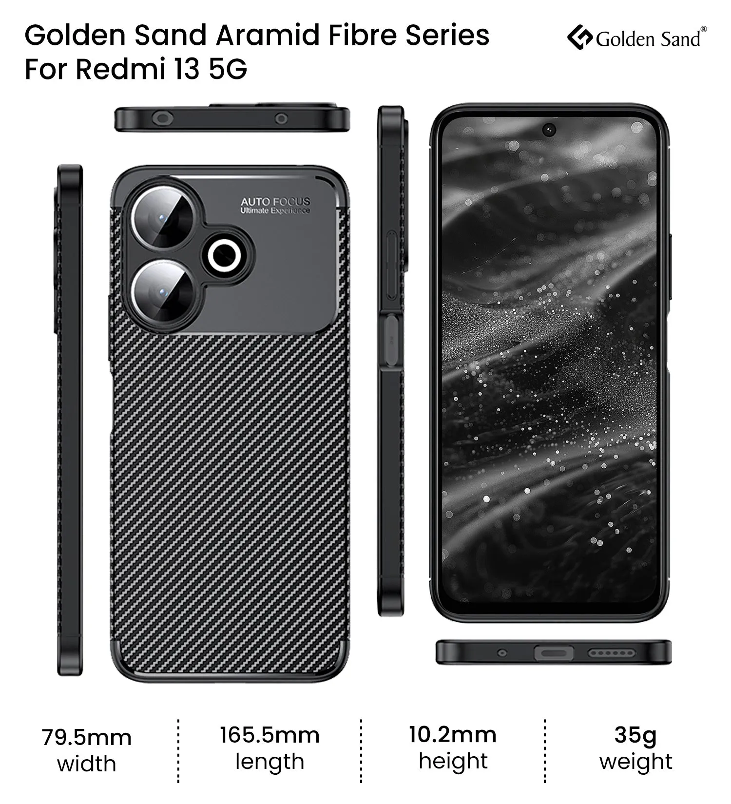 Aramid Fibre Series Shockproof Armor Back Cover for Poco M6 Plus 5G, Redmi 13 5G, 6.79 inch, Black