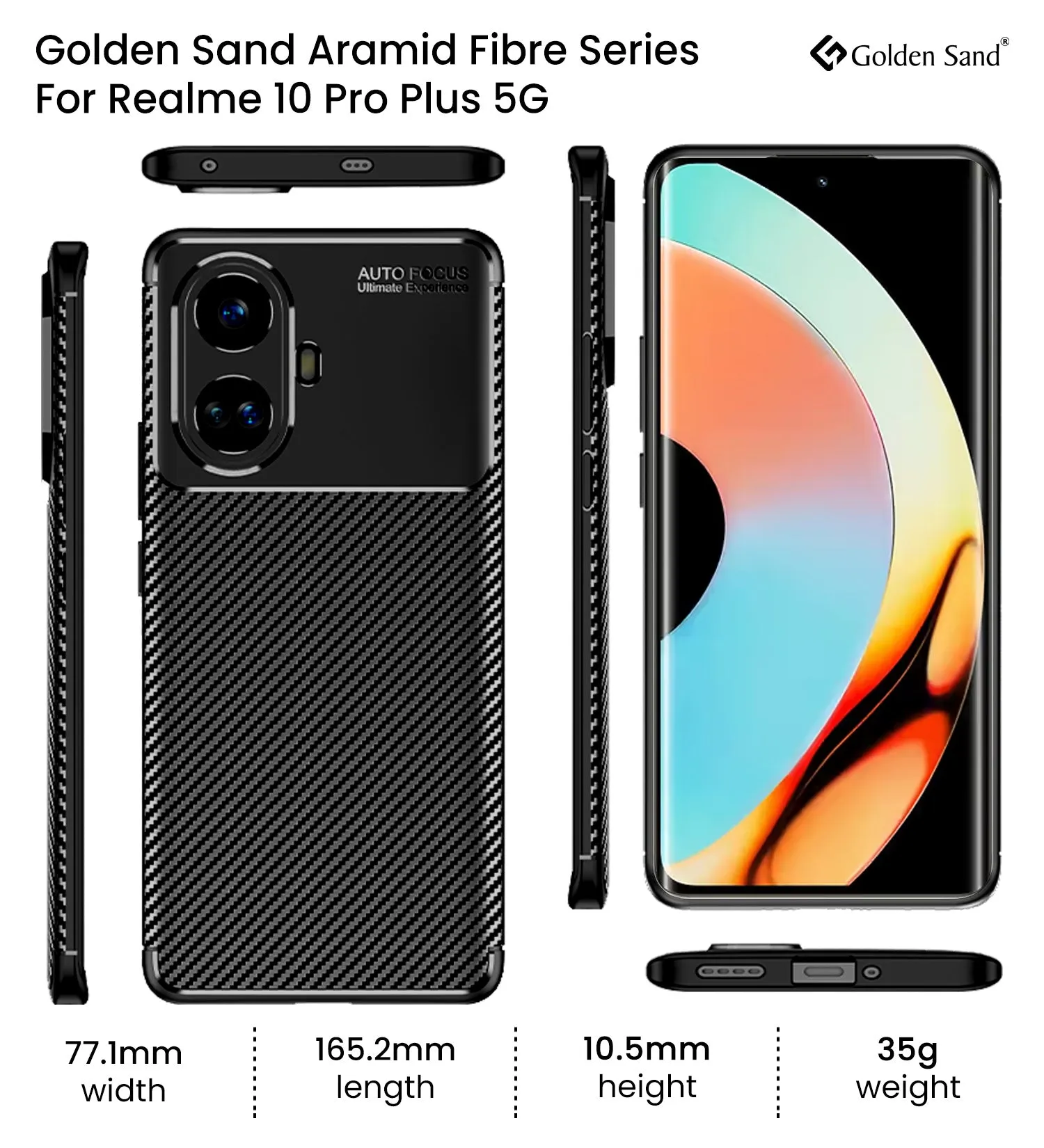 Aramid Fibre Series Shockproof Armor Back Cover for Realme 10 Pro  5G (Realme 10 Pro Plus 5G), 6.7 inch, Black