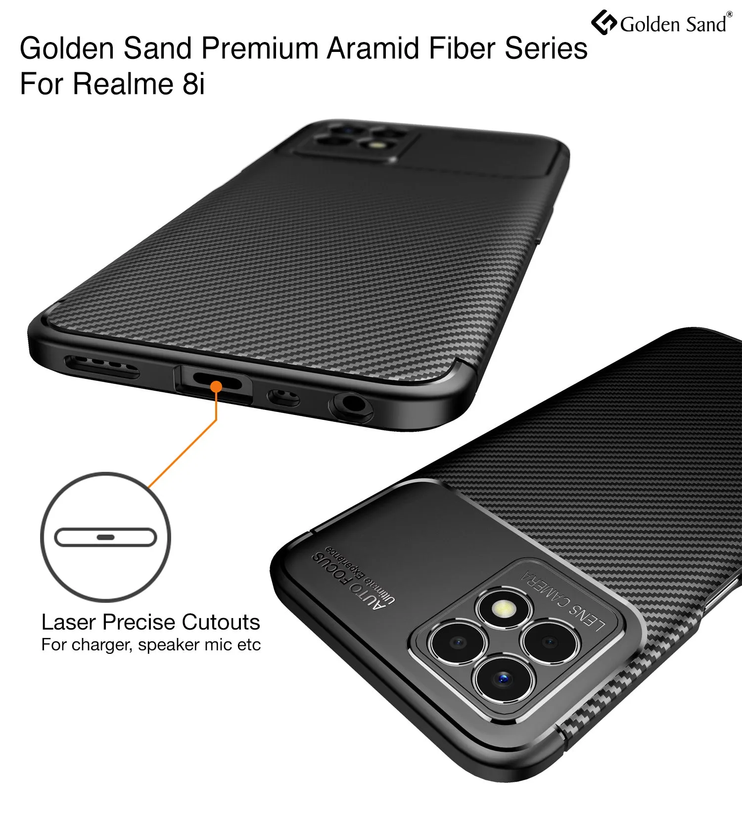 Aramid Fibre Series Shockproof Armor Back Cover for Realme 8i, realme narzo 50 4G, 6.6 inch, Black