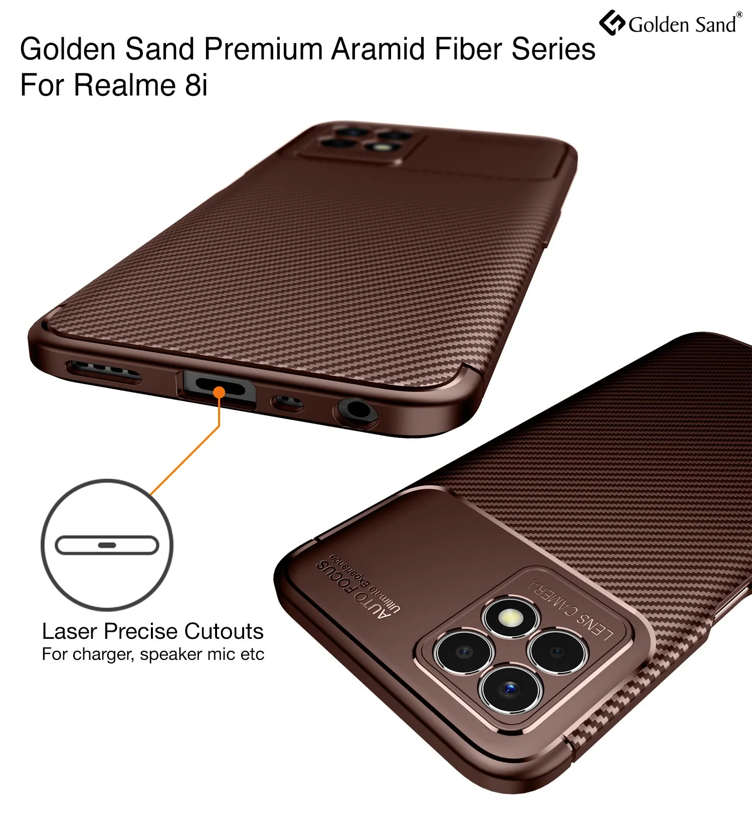 Aramid Fibre Series Shockproof Armor Back Cover for Realme 8i, realme narzo 50 4G, 6.6 inch, Brown
