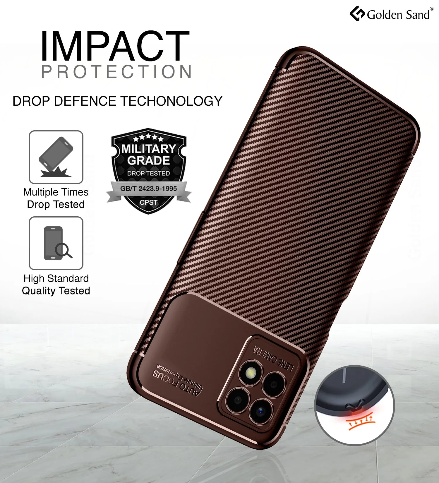 Aramid Fibre Series Shockproof Armor Back Cover for Realme 8i, realme narzo 50 4G, 6.6 inch, Brown