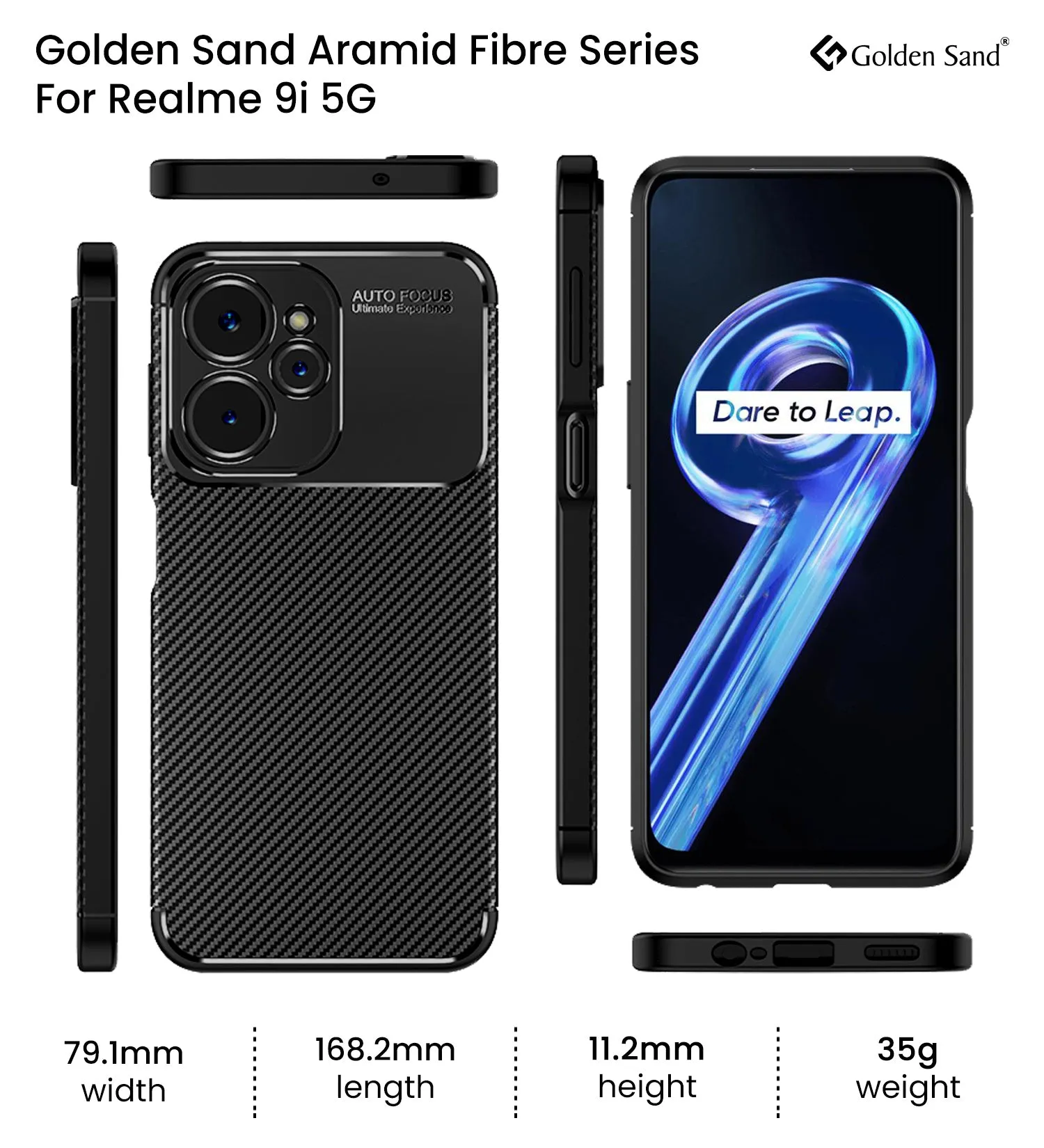 Aramid Fibre Series Shockproof Armor Back Cover for Realme 9i 5G, 6.6 inch, Black