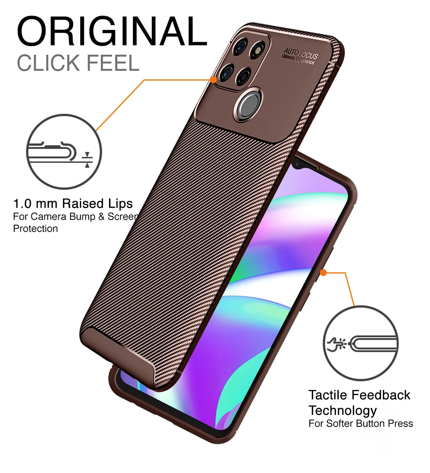 Aramid Fibre Series Shockproof Armor Back Cover for Realme C12, Realme Narzo 20, Power Brown