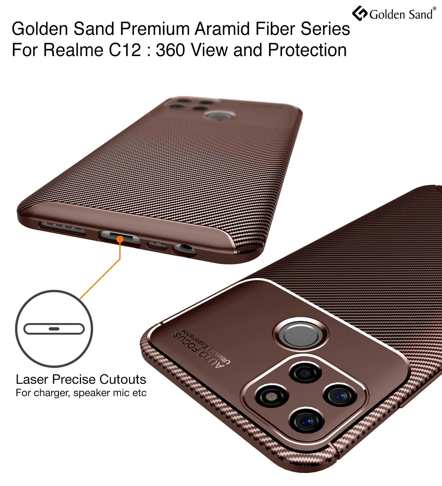 Aramid Fibre Series Shockproof Armor Back Cover for Realme C12, Realme Narzo 20, Power Brown