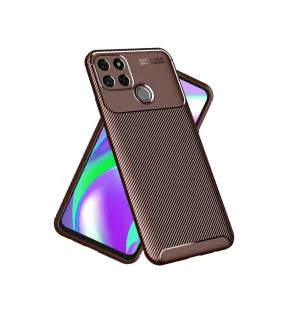 Aramid Fibre Series Shockproof Armor Back Cover for Realme C12, Realme Narzo 20, Power Brown