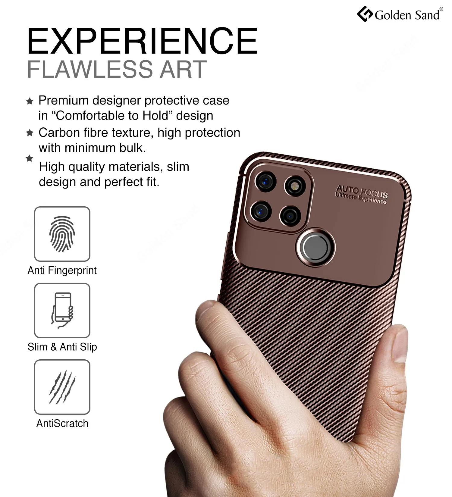 Aramid Fibre Series Shockproof Armor Back Cover for Realme C12, Realme Narzo 20, Power Brown