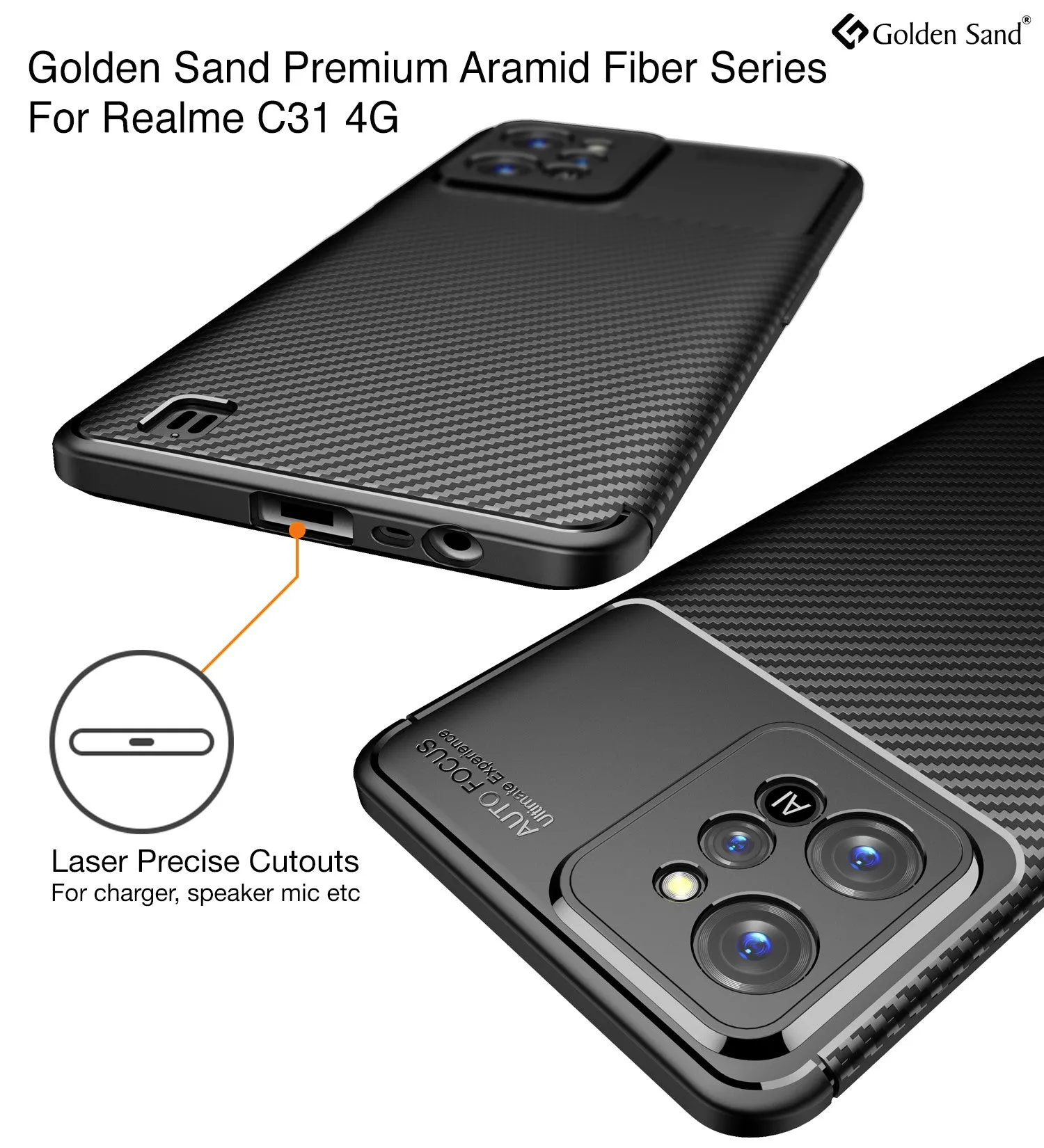 Aramid Fibre Series Shockproof Armor Back Cover for Realme C31, 6.5 inch, Black