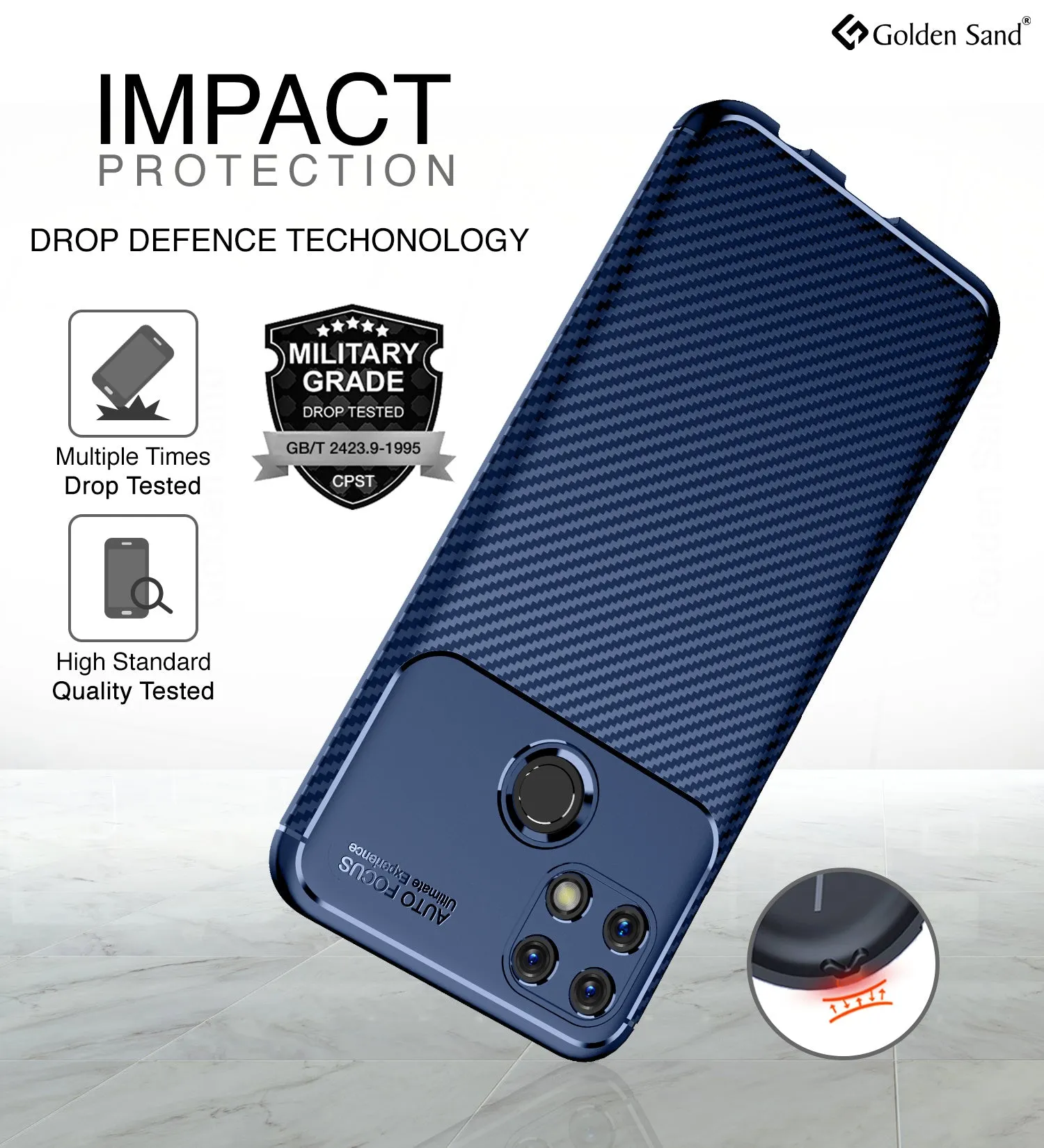 Aramid Fibre Series Shockproof Armor Back Cover for Realme Narzo 50A, 6.5 inch, Blue
