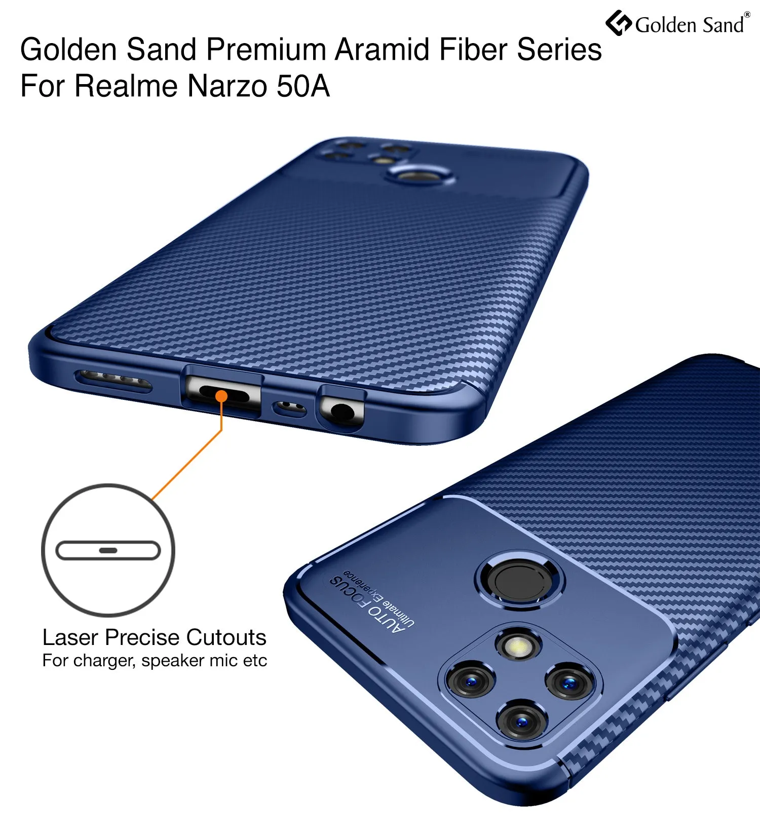 Aramid Fibre Series Shockproof Armor Back Cover for Realme Narzo 50A, 6.5 inch, Blue