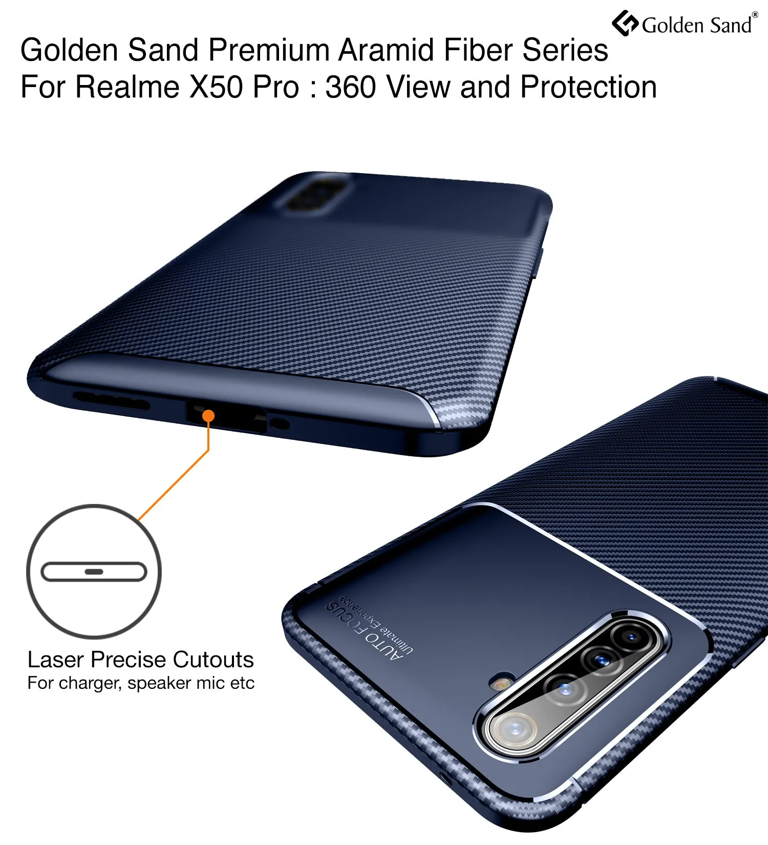 Aramid Fibre Series Shockproof Armor Back Cover for Realme X50 Pro, Rust Blue