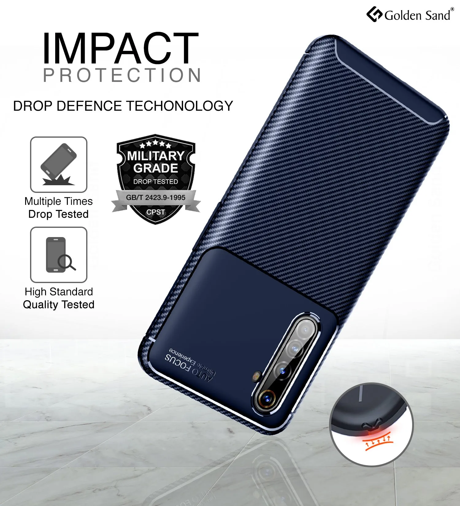 Aramid Fibre Series Shockproof Armor Back Cover for Realme X50 Pro, Rust Blue