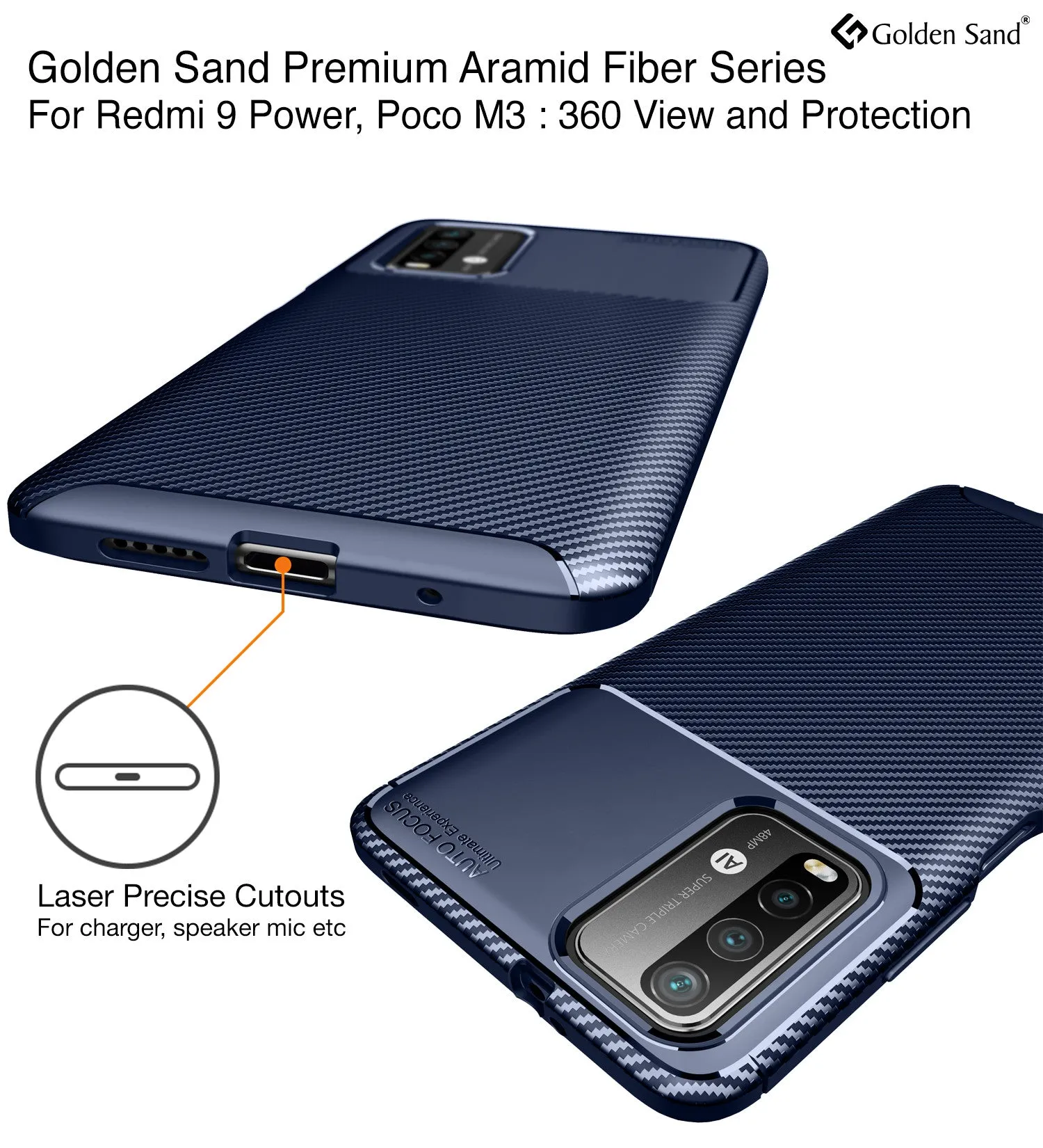 Aramid Fibre Series Shockproof Armor Back Cover for Redmi 9 Power, Blazing Blue