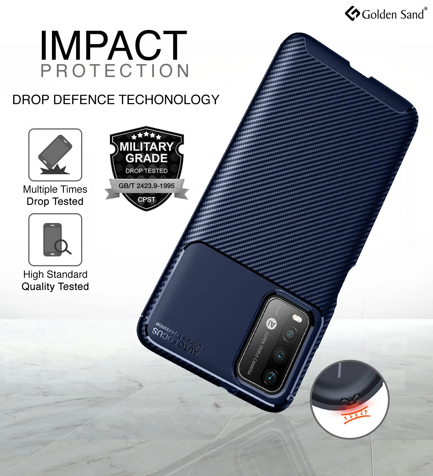 Aramid Fibre Series Shockproof Armor Back Cover for Redmi 9 Power, Blazing Blue