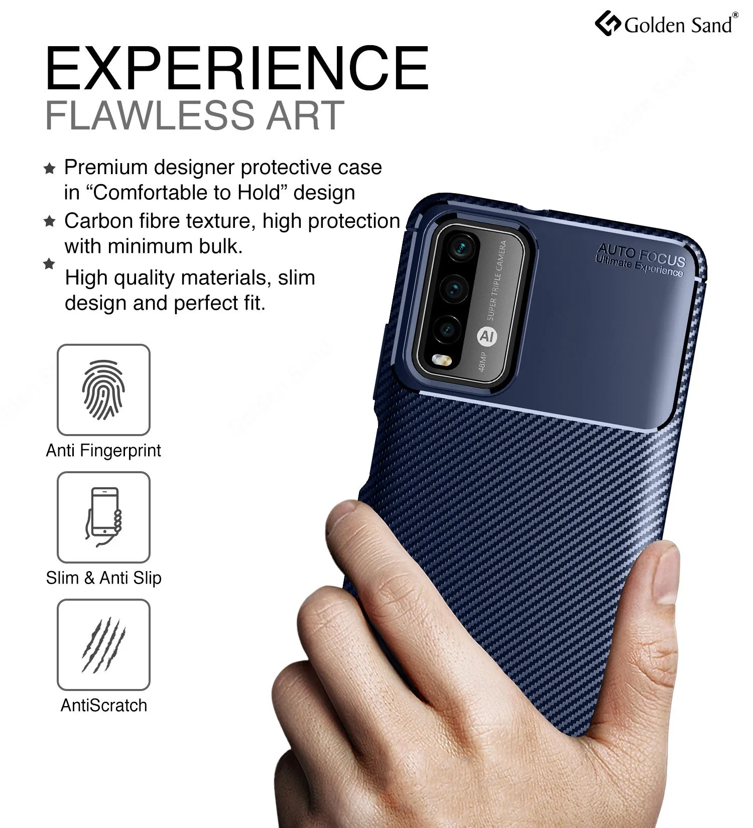 Aramid Fibre Series Shockproof Armor Back Cover for Redmi 9 Power, Blazing Blue