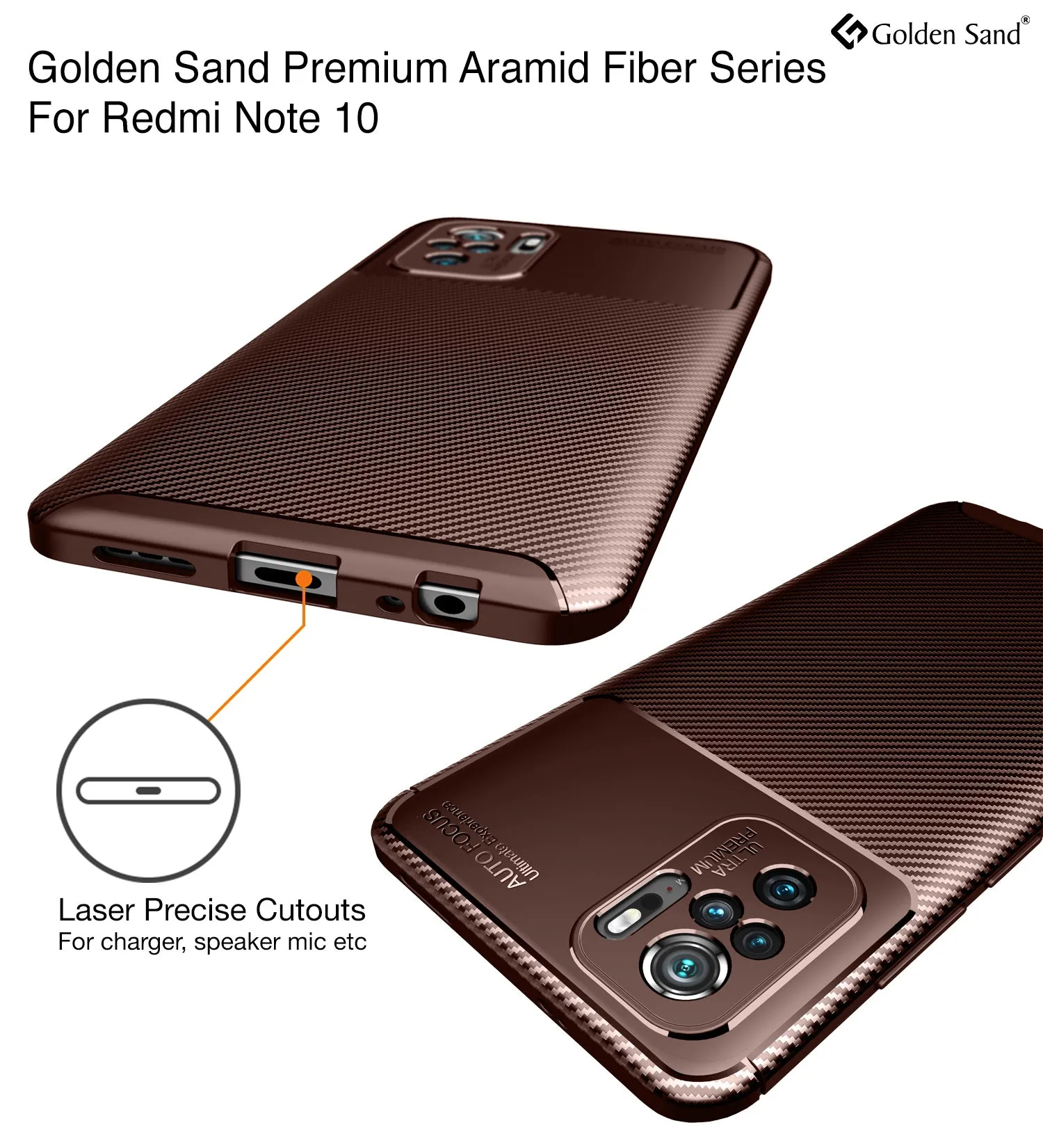 Aramid Fibre Series Shockproof Armor Back Cover for REDMI Note 11 SE, Xiaomi Redmi Note 10, Xiaomi Redmi Note 10S, 6.43 inch, Brown