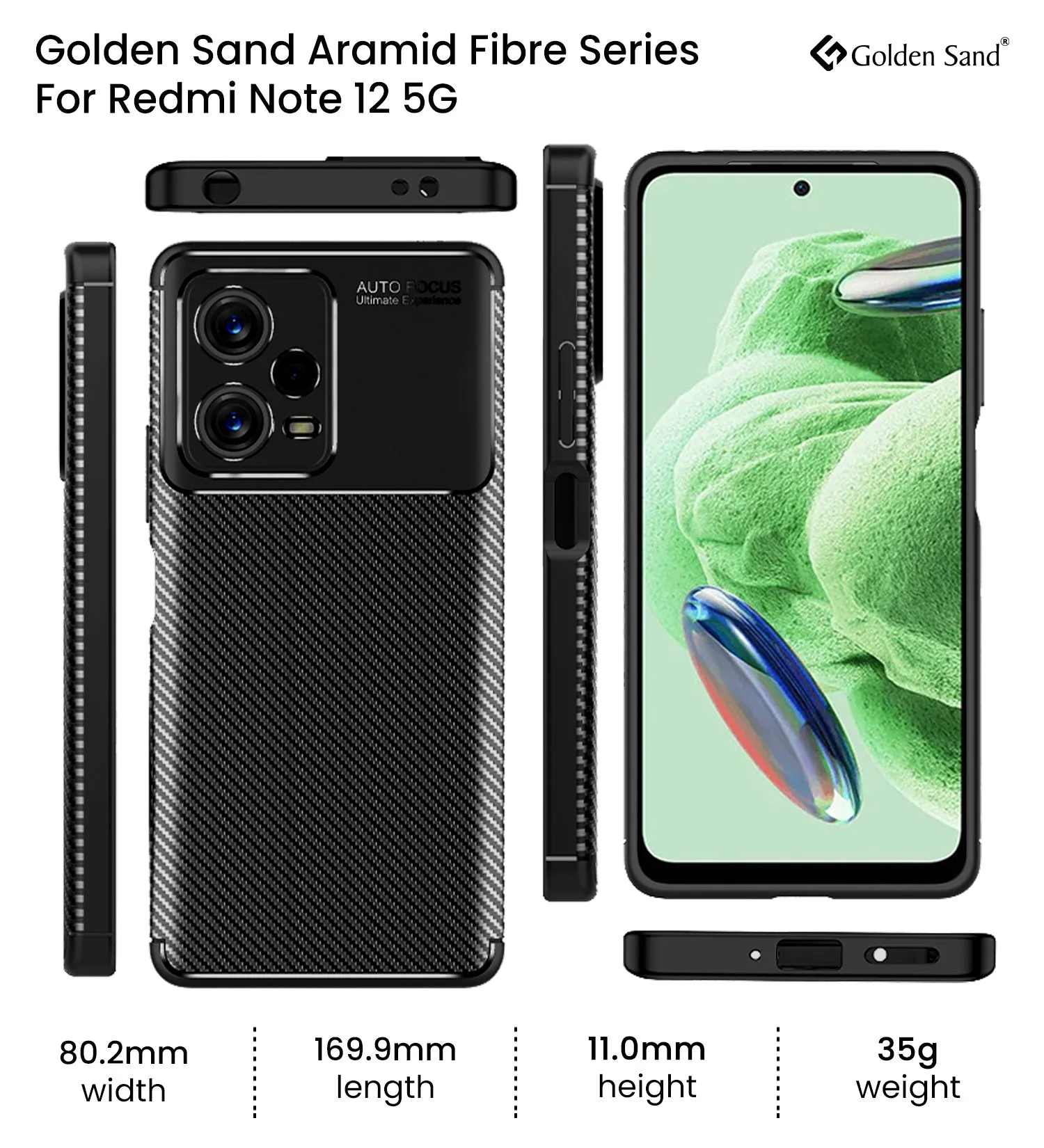 Aramid Fibre Series Shockproof Armor Back Cover for Redmi Note 12 5G, 6.67 inch, Black