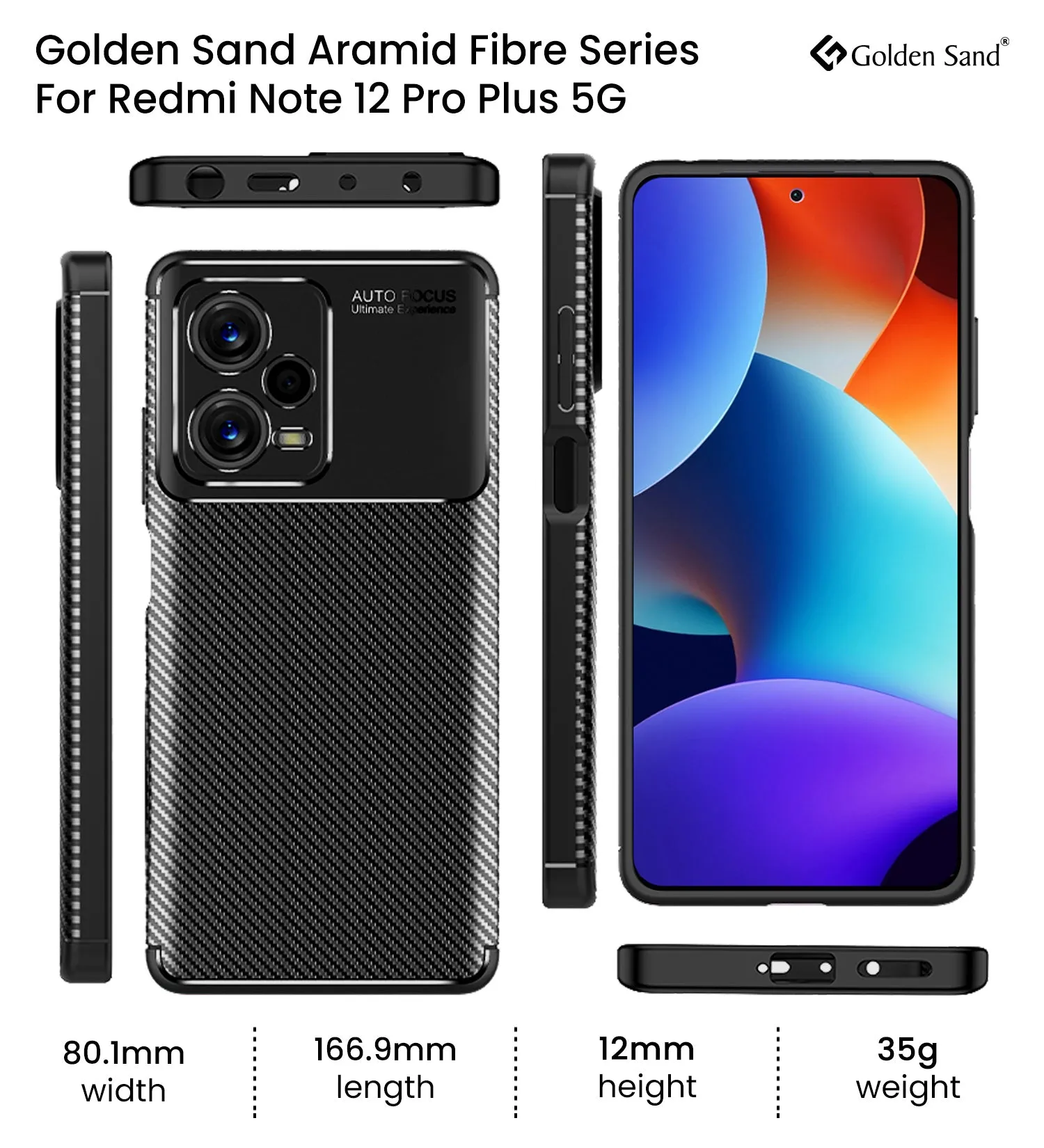 Aramid Fibre Series Shockproof Armor Back Cover for Redmi Note 12 Pro  Plus 5G, 6.67 inch, Black