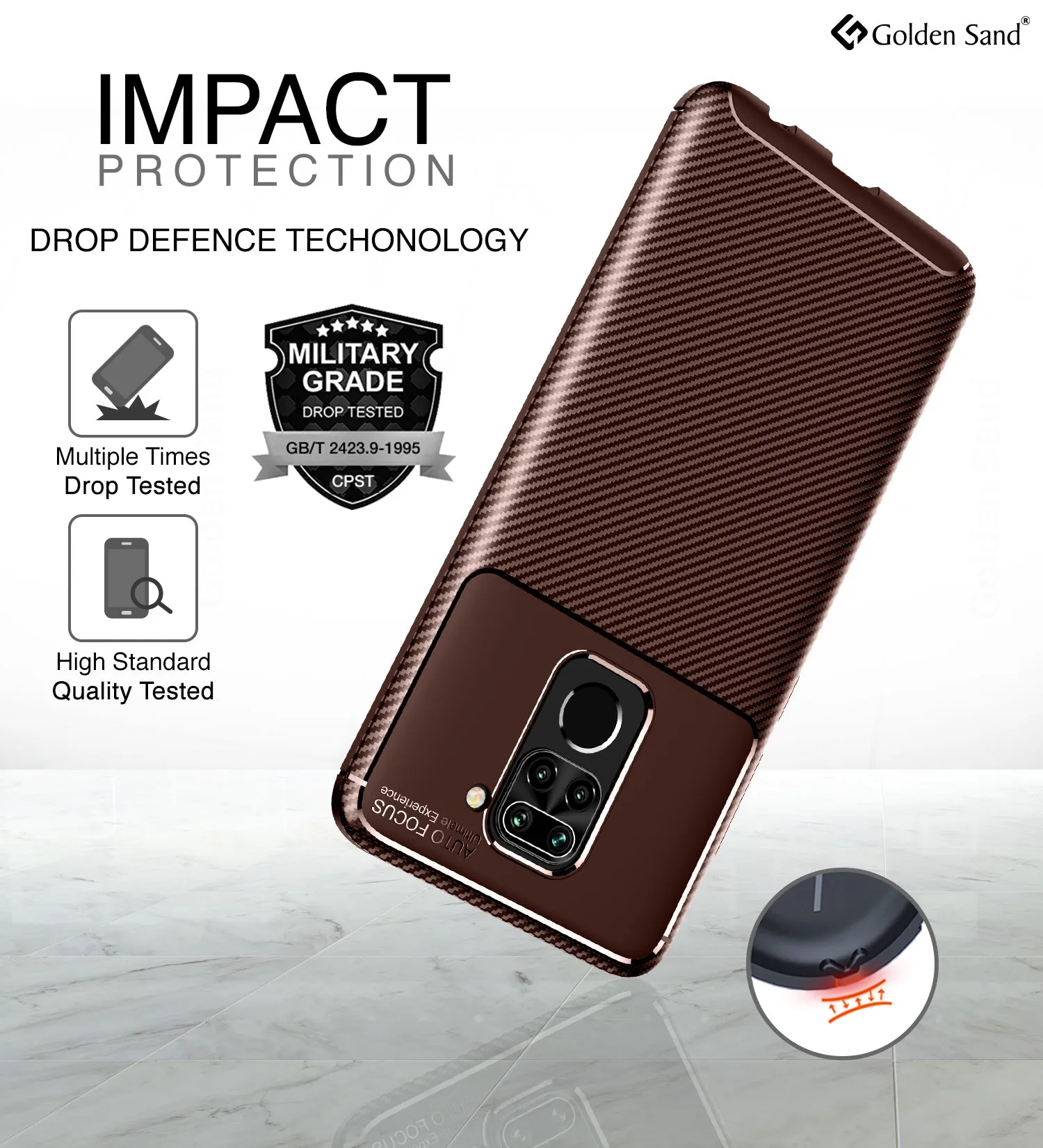 Aramid Fibre Series Shockproof Armor Back Cover for Redmi Note 9, 6.53 inch, Brown