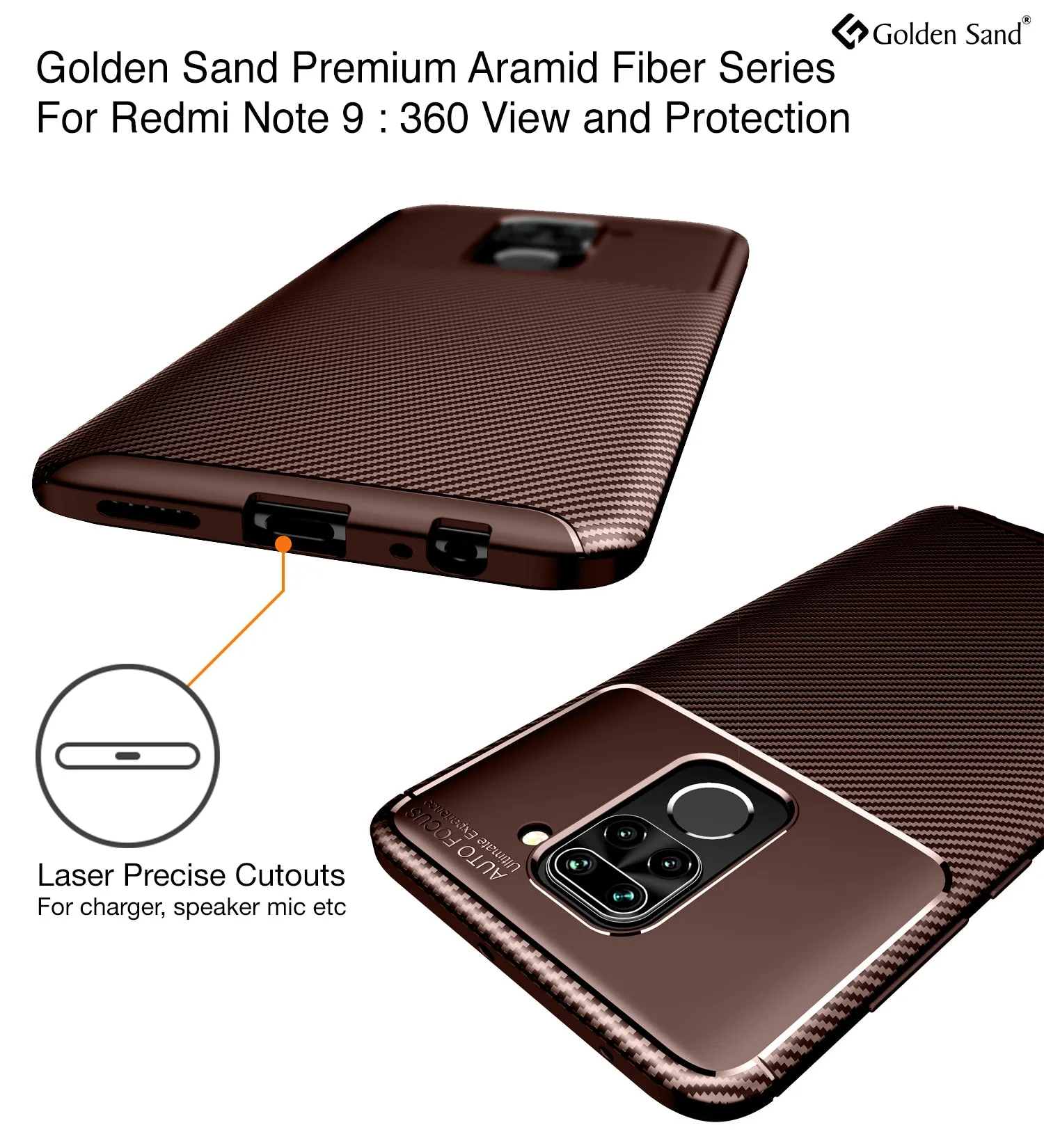 Aramid Fibre Series Shockproof Armor Back Cover for Redmi Note 9, 6.53 inch, Brown
