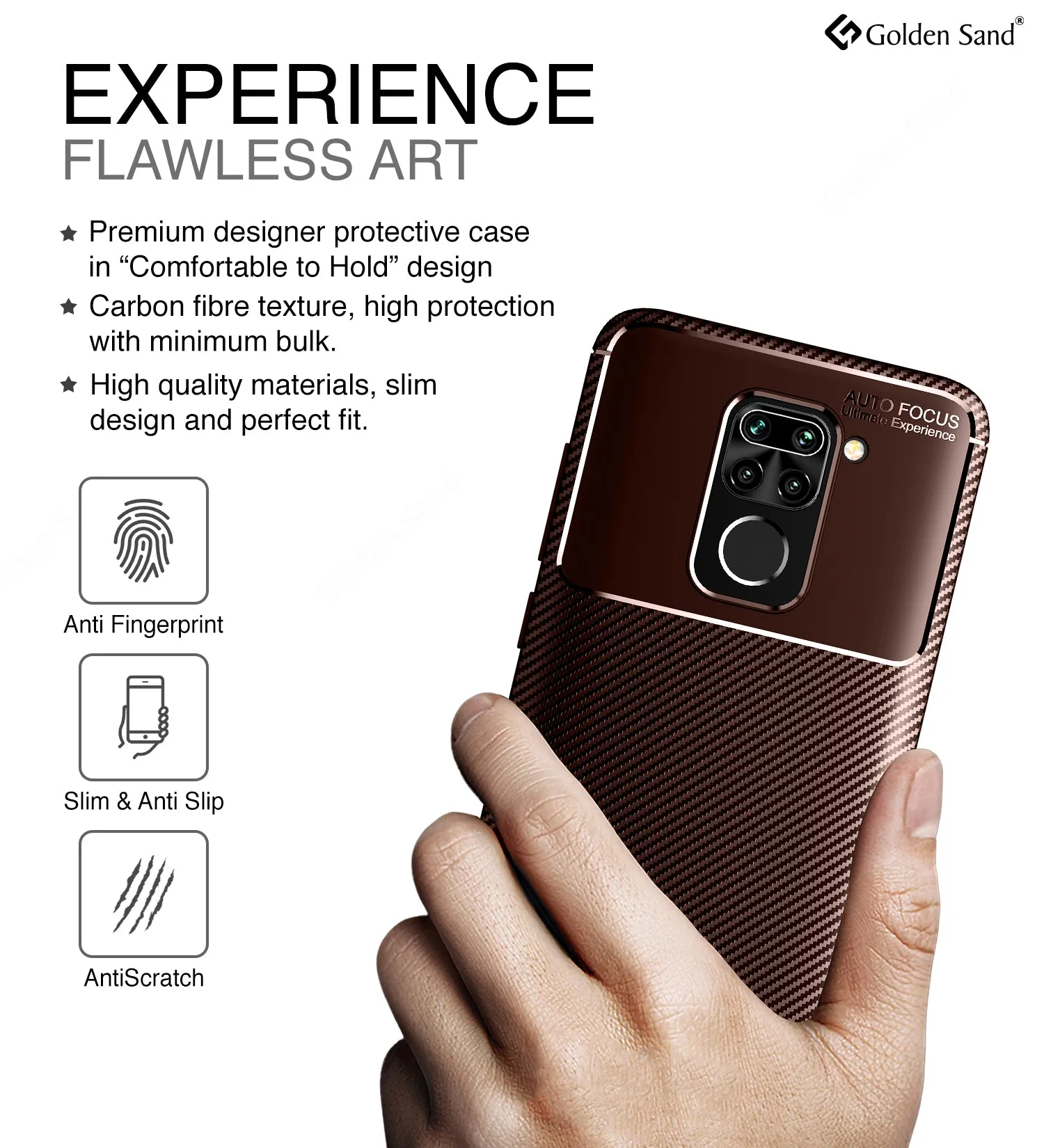 Aramid Fibre Series Shockproof Armor Back Cover for Redmi Note 9, 6.53 inch, Brown