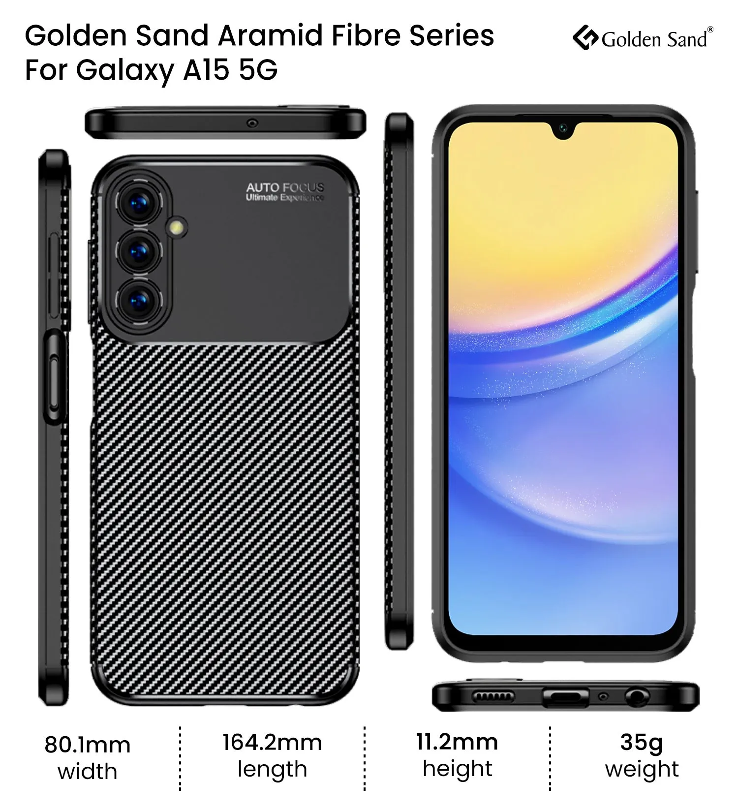 Aramid Fibre Series Shockproof Armor Back Cover for Samsung Galaxy A15 5G, Samsung Galaxy F15 5G, 6.5 inch, Black