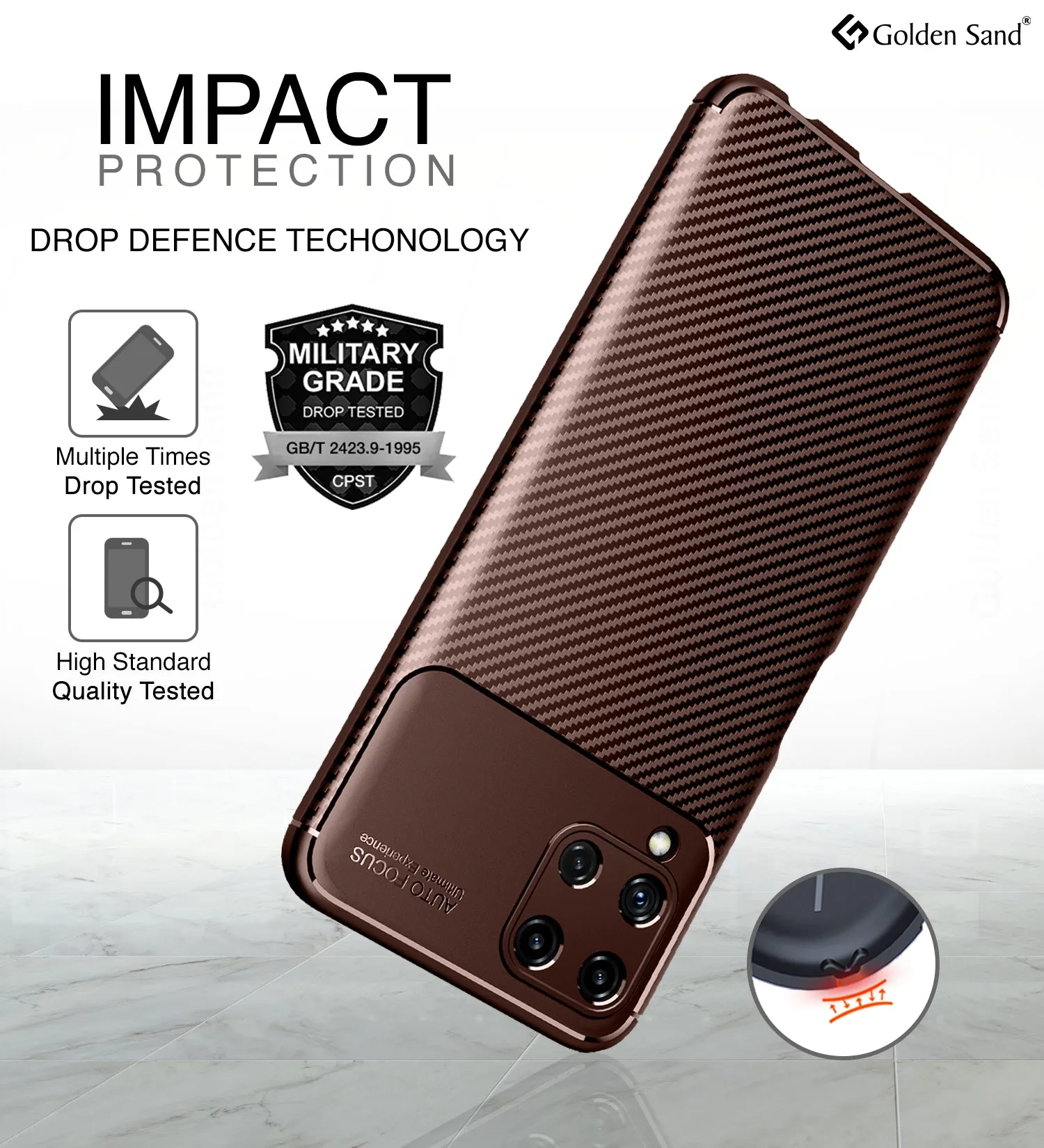 Aramid Fibre Series Shockproof Armor Back Cover for Samsung Galaxy A22, 6.4 inch, Brown