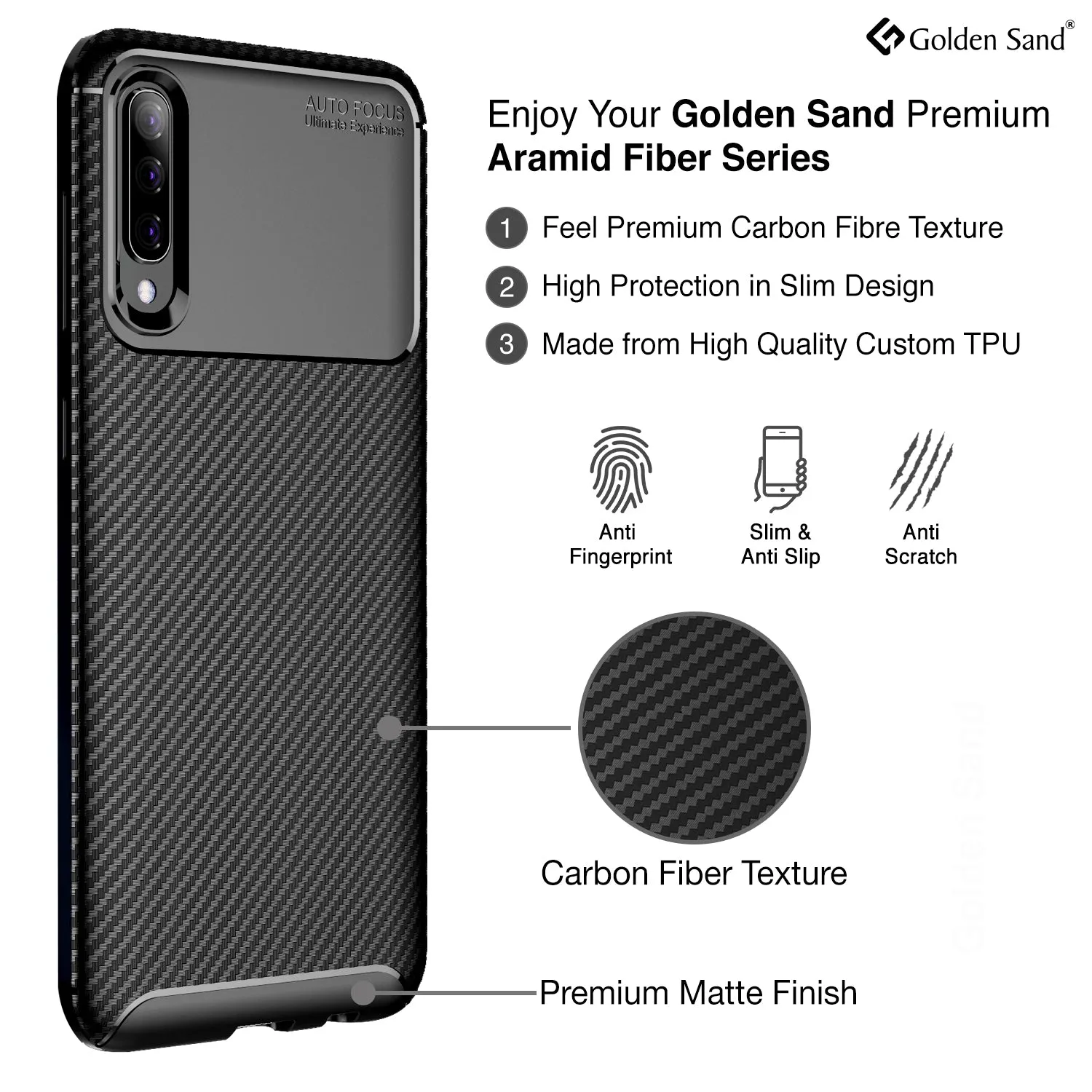 Aramid Fibre Series Shockproof Armor Back Cover for Samsung Galaxy A50s, A50, A30s 6.4 inch, Black