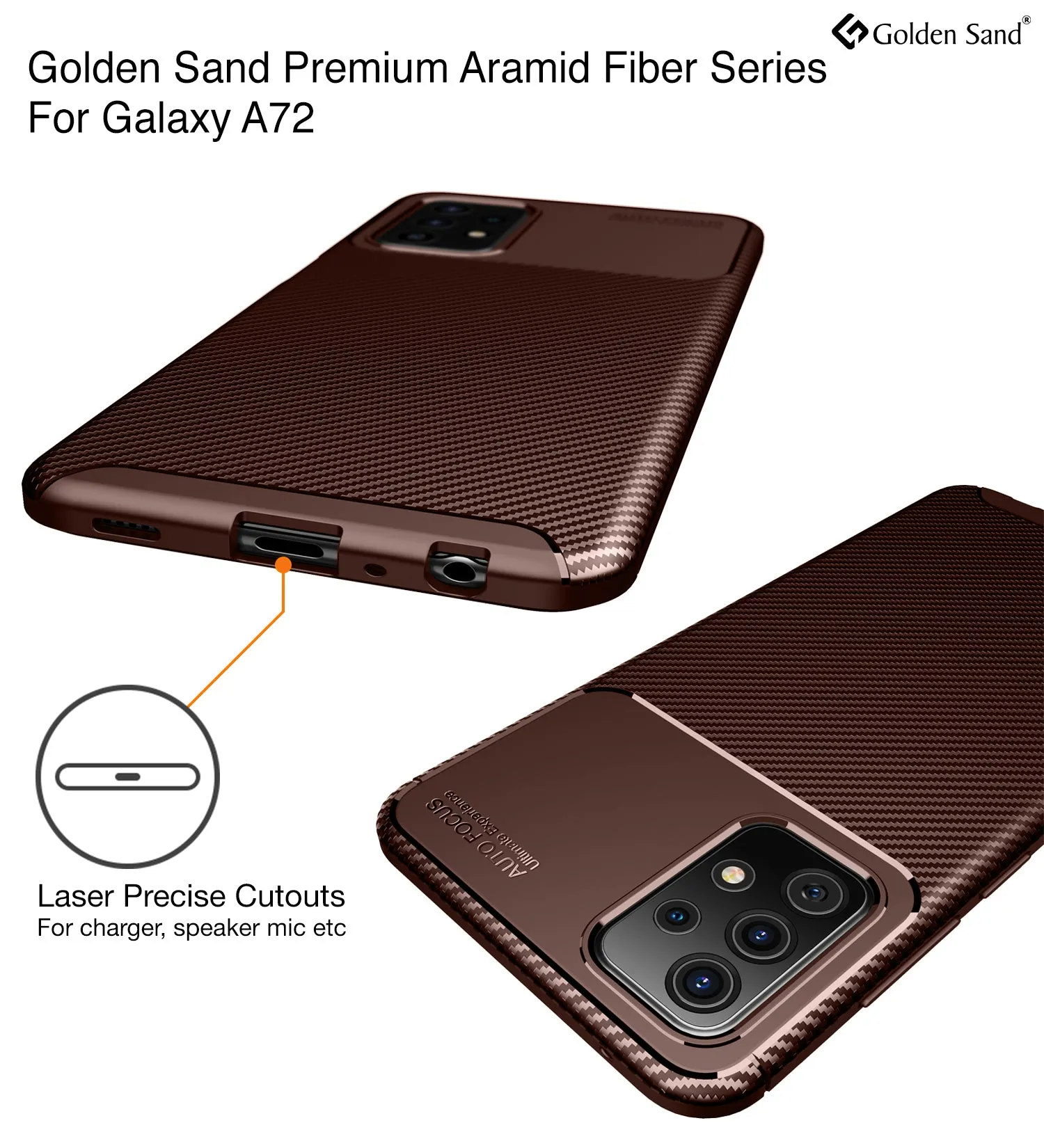 Aramid Fibre Series Shockproof Armor Back Cover for Samsung Galaxy A72, 6.7 inch, Brown